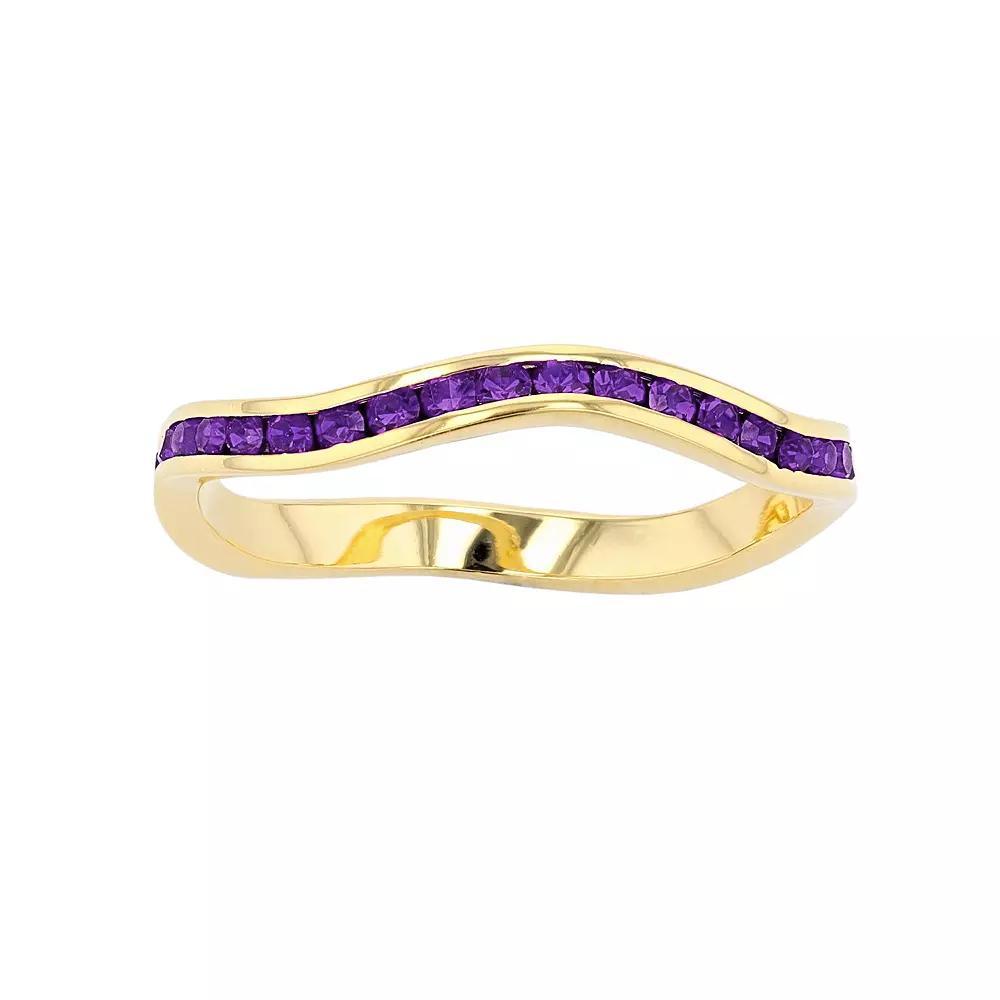 Traditions Jewelry Company 18k Gold Over Silver Birthstone Crystal Wave Ring, Womens, Gold Over Sterling Feb Product Image