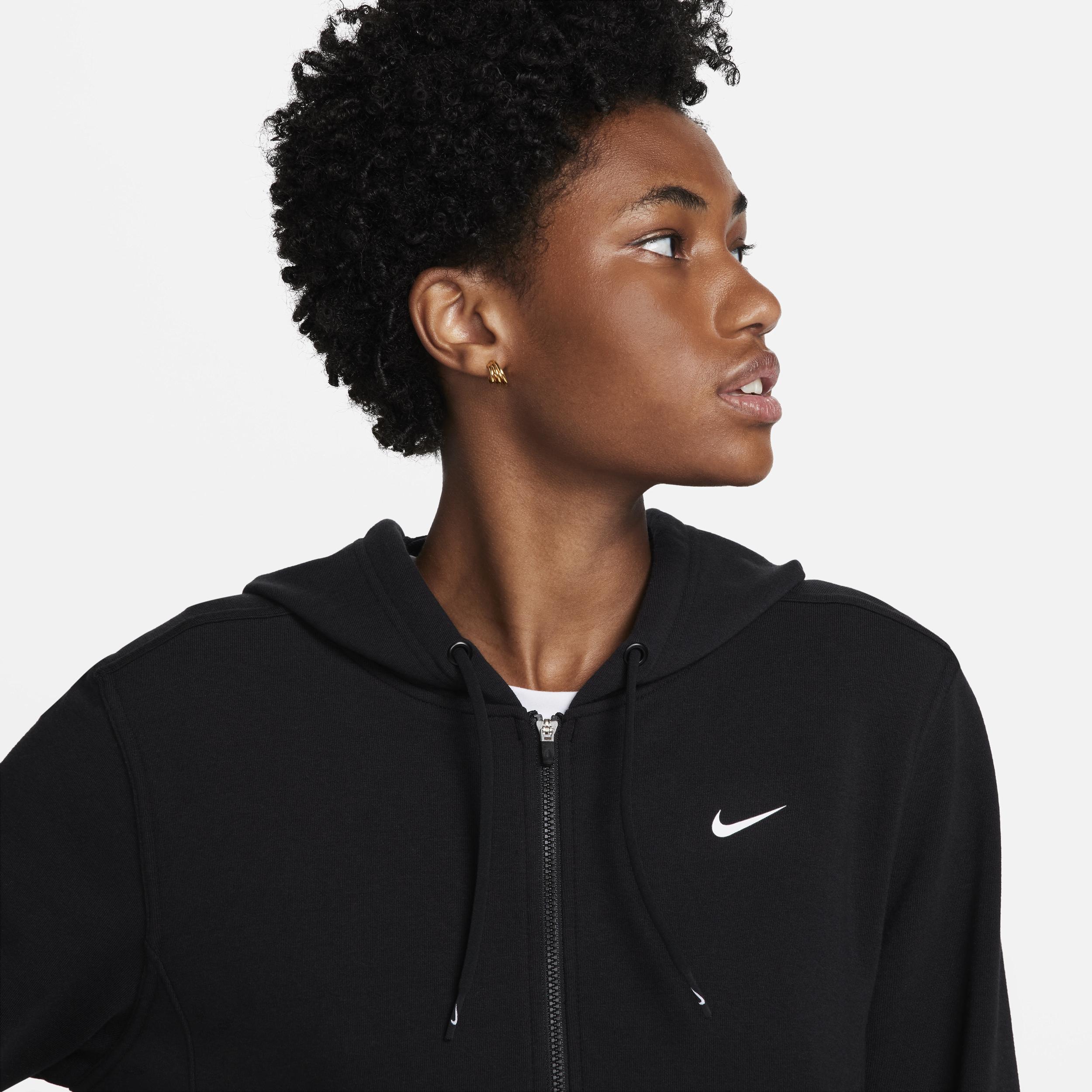 Nike Women's One Dri-FIT French Terry Full-Zip Hoodie in Black/Black Size XL Cotton/Polyester/Spandex Product Image