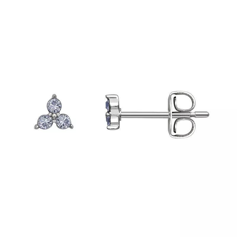 Brilliance Silver Tone Triple Crystal Birthstone Stud Earrings, Womens, Silver Tone December Product Image