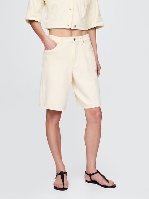 11" Mid Rise French Terry Denim Longline Shorts Product Image