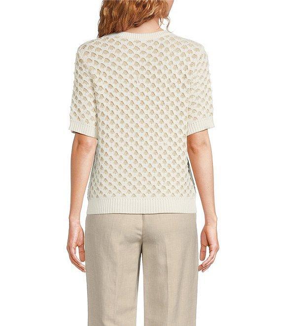 Donna Karan Honeycomb Crew Neck Short Sleeve Sweater Product Image
