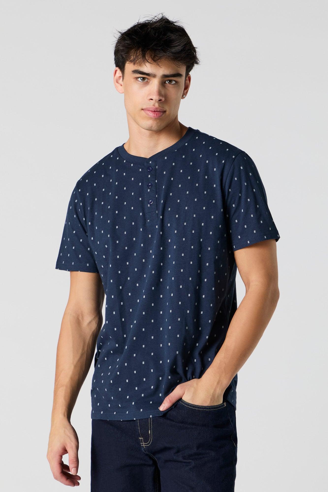 Ditsy Print Henley T-Shirt Male Product Image