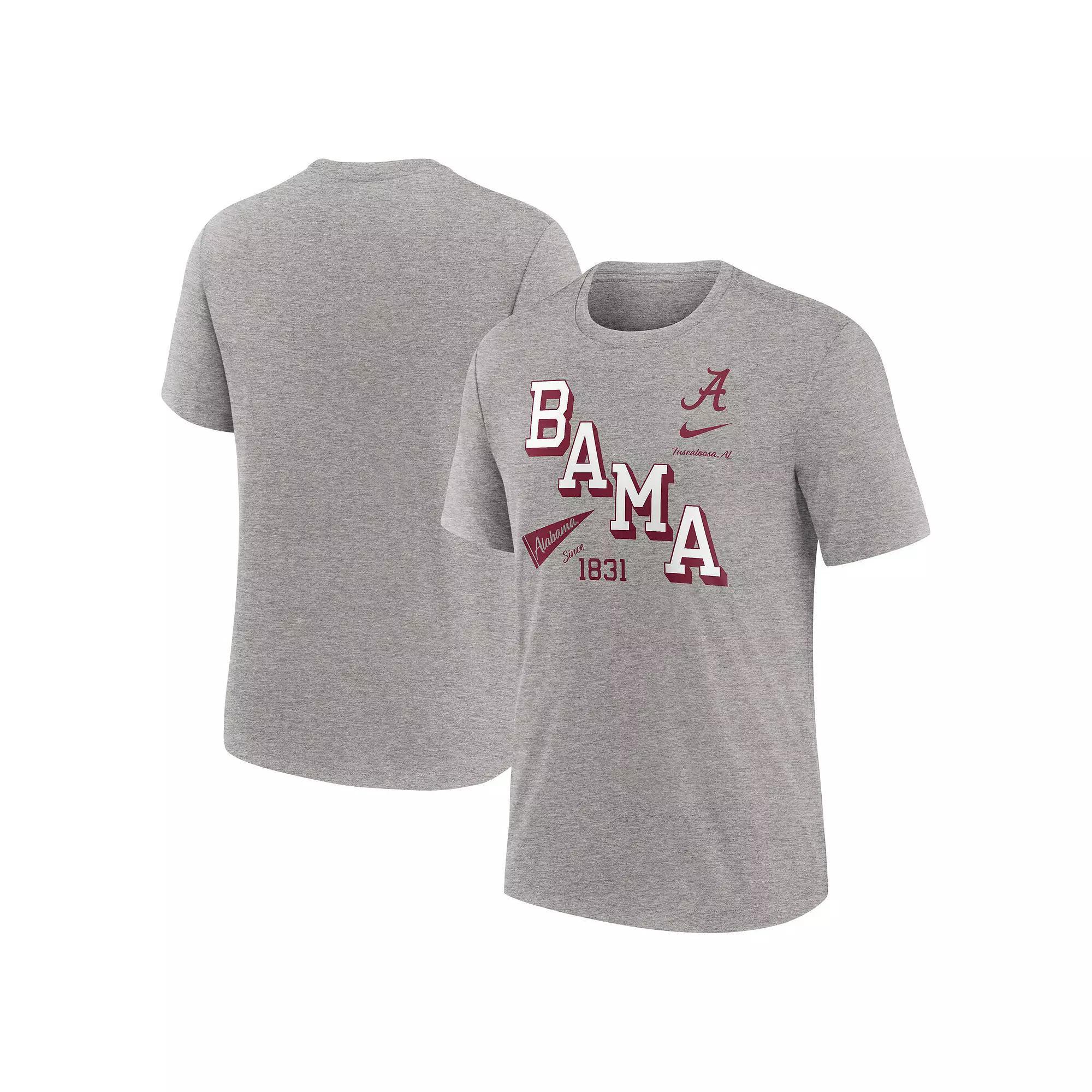 Men's Nike Heather Gray Alabama Crimson Tide Blitz Roll Call Tri-Blend T-Shirt, Size: Large, Grey Product Image