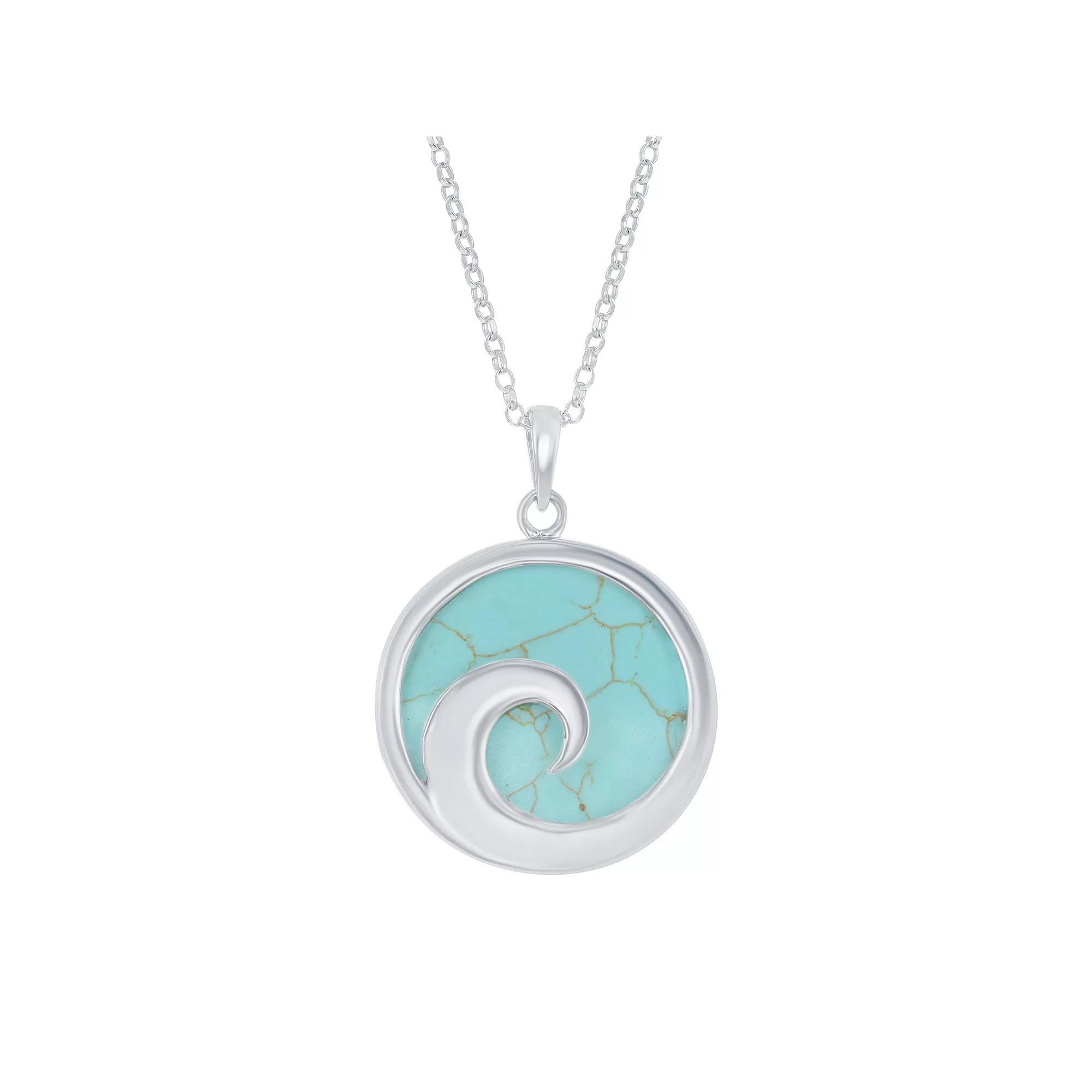 Sterling Silver Wave Pendant Necklace, Women's, Size: 18", Turquoise Product Image