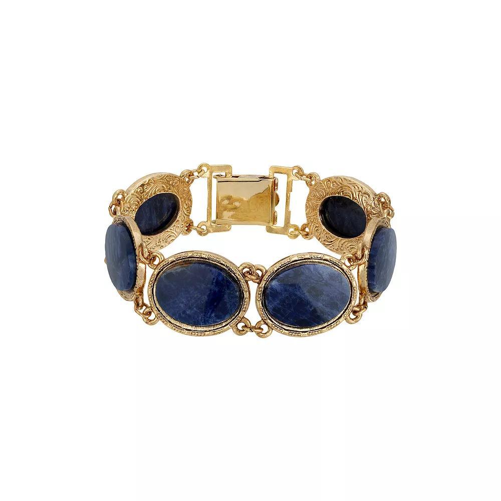 1928 Gold Tone Blue Sodalite Oval Stone Link Bracelet, Womens Product Image