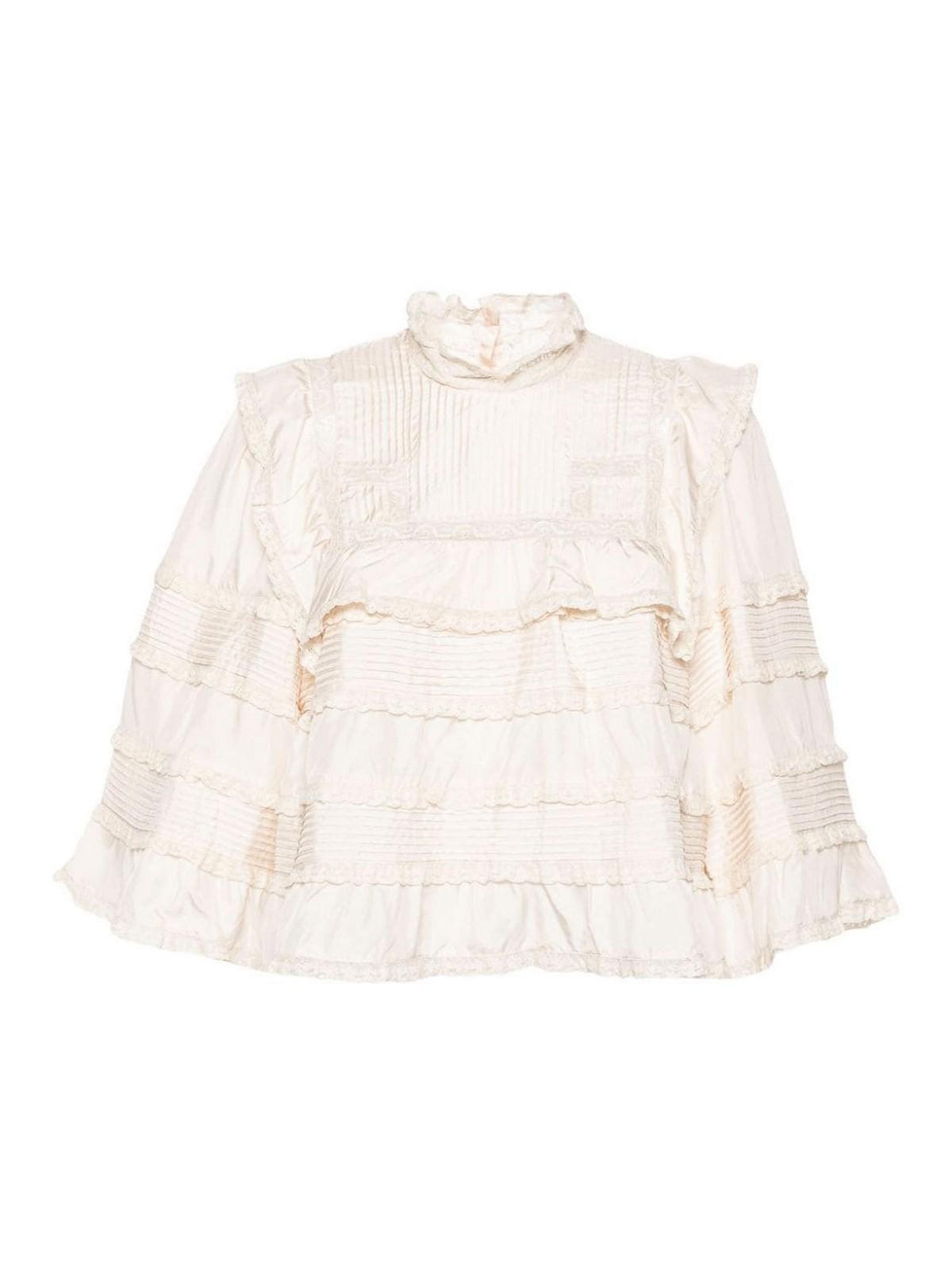 ISABEL MARANT Zalmara Lace-trim Silk Blouse In White Product Image