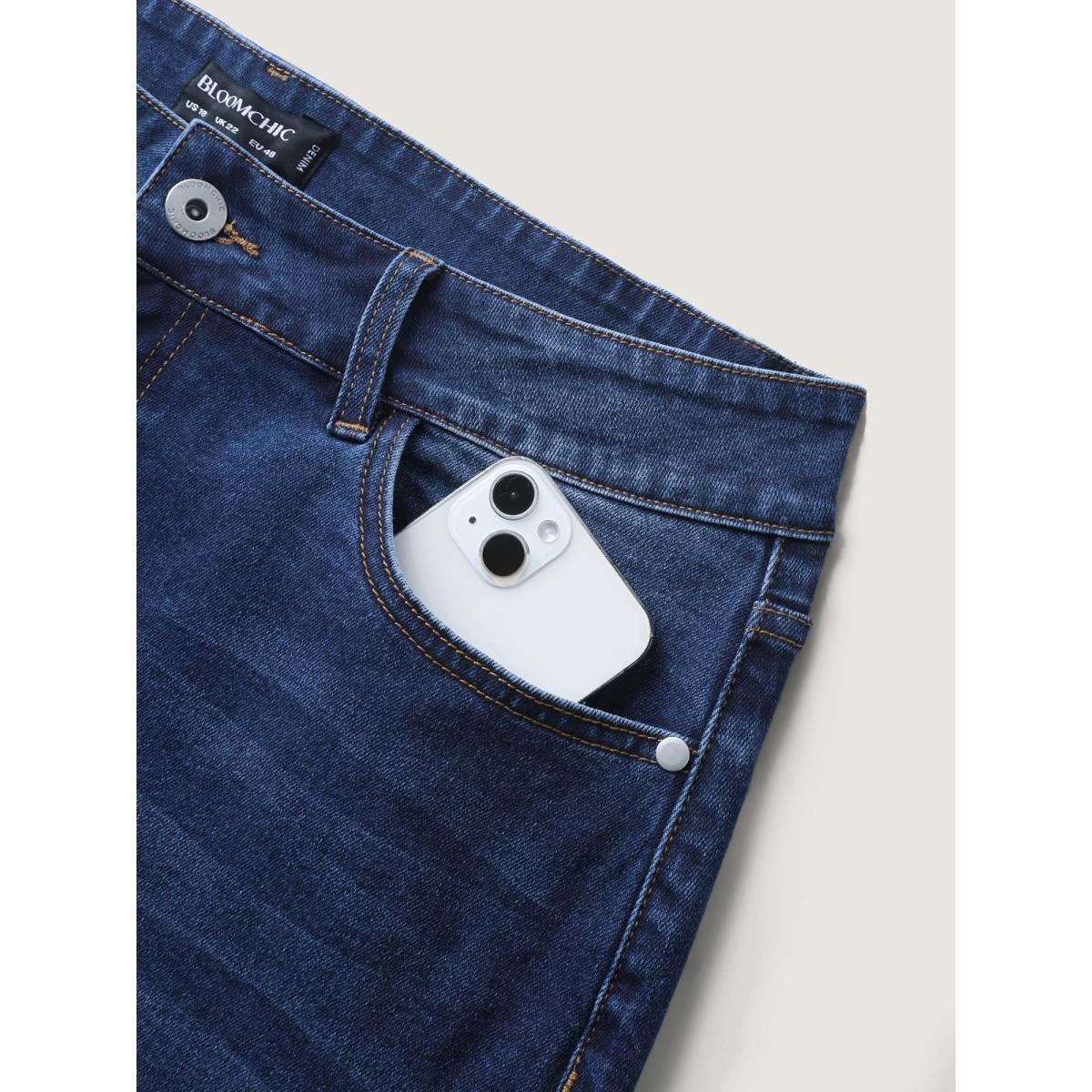 Plus Size Stretchy Ripped Skinny Fit Denim Shorts Women Darkindigo Distressed Medium stretch Everyday-Casual Slanted pocket Denim Shorts BloomChic 16/1X Product Image