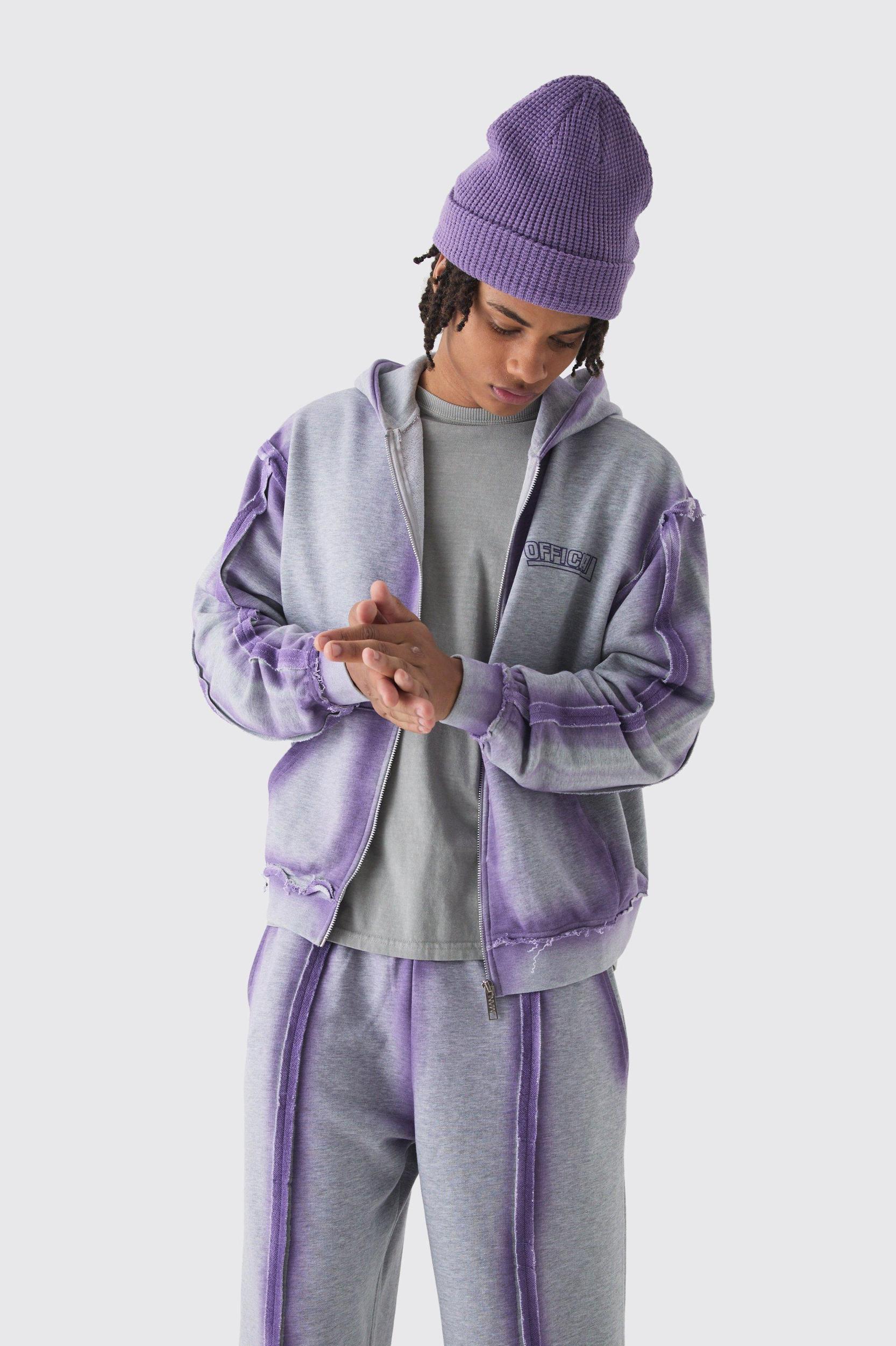 Oversized Boxy Zip Through Loopback Hoodie And Wide Sweatpants Tracksuit | boohooMAN USA Product Image