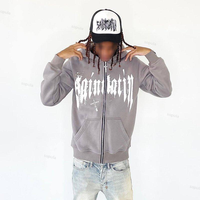 Y2k Trendy Cross Graphic Zip-Up Hoodie Product Image
