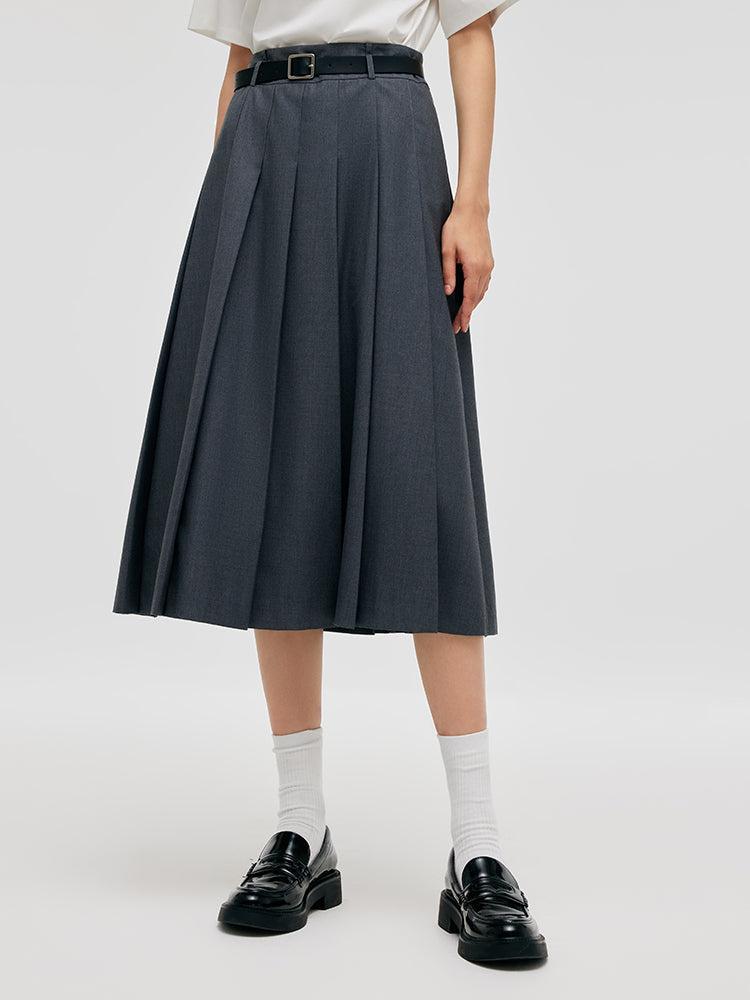 A-Line Women Pleated Skirt With Belt Product Image
