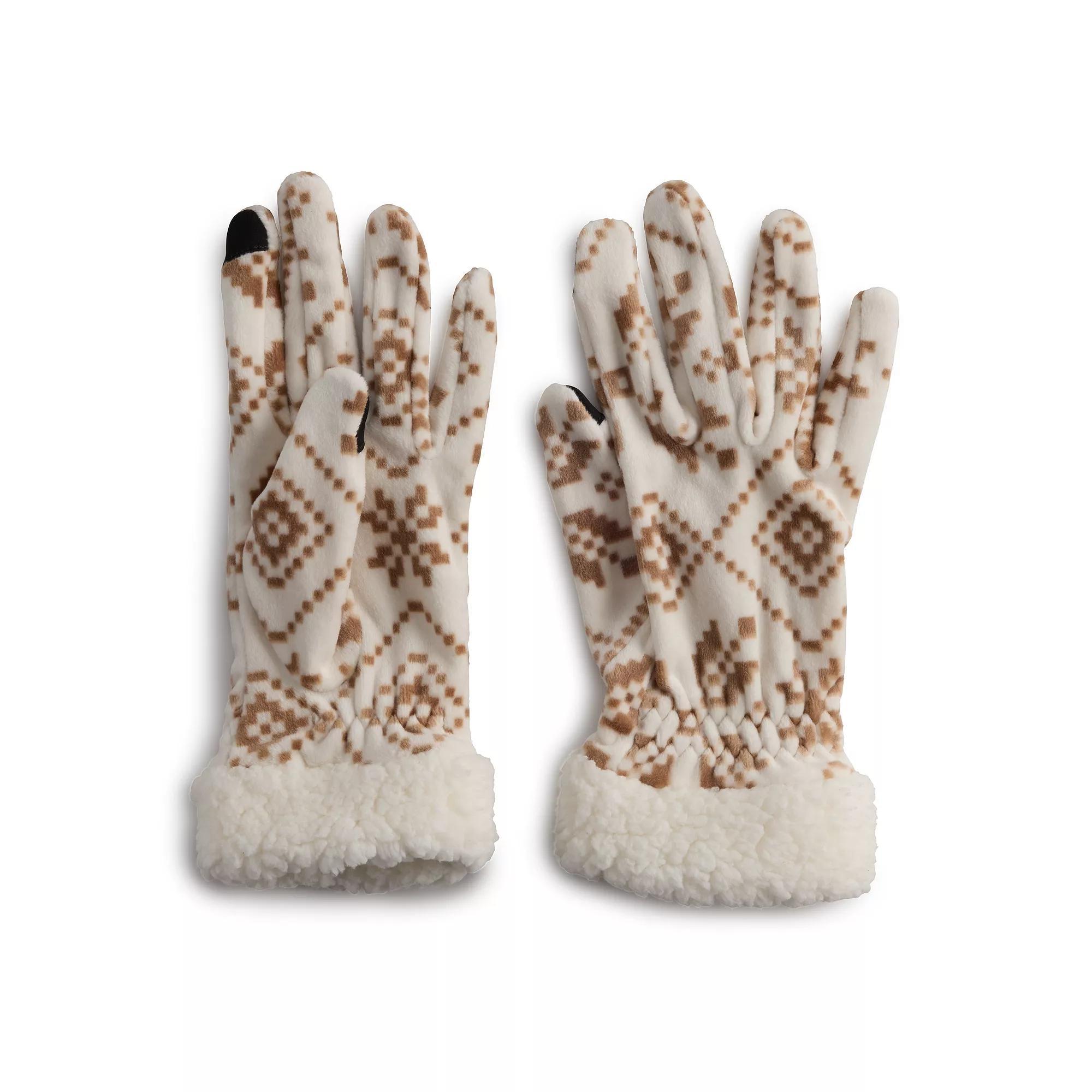 Women's Cuddl Duds® Plush Velour Faux Fur Sherpa Cuff Gloves, Ivory Product Image