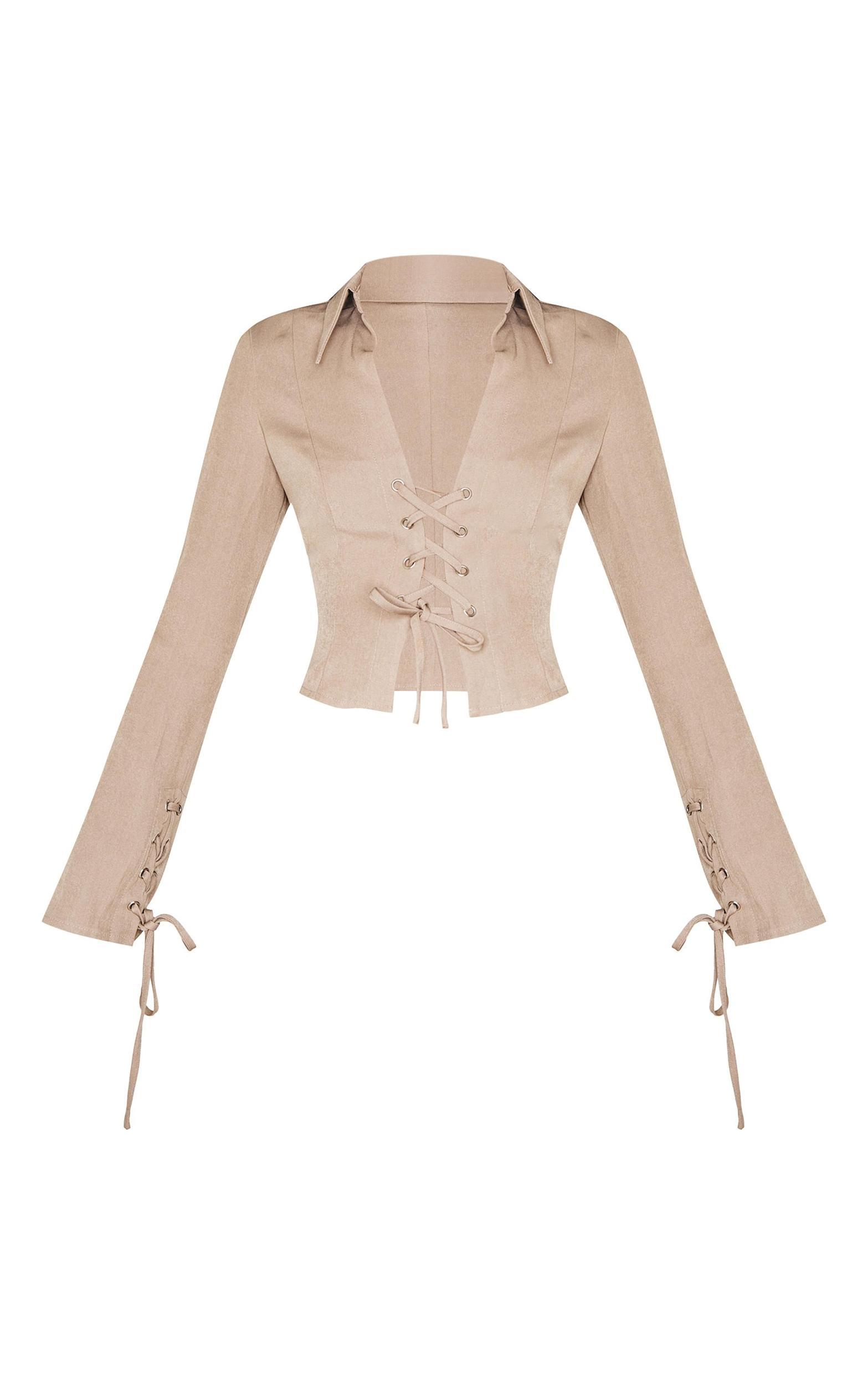 Mocha Premium Woven Tie Front Shirt Product Image