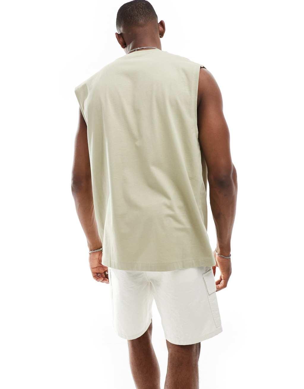 ASOS DESIGN oversized tank in khaki Product Image