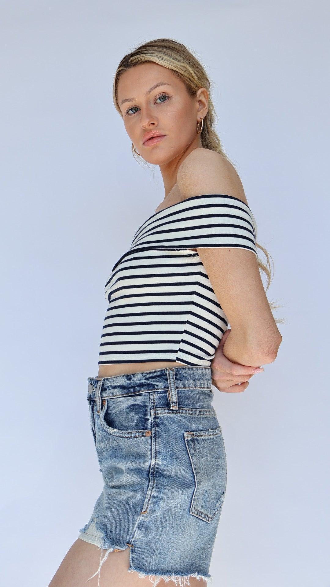 Cropped Stripe Off Shoulder Top Product Image