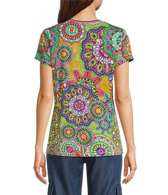 JOHNNY WAS The Janie Favorite Bamboo Knit Napperon Print V-Neck Short Sleeve Tee Product Image