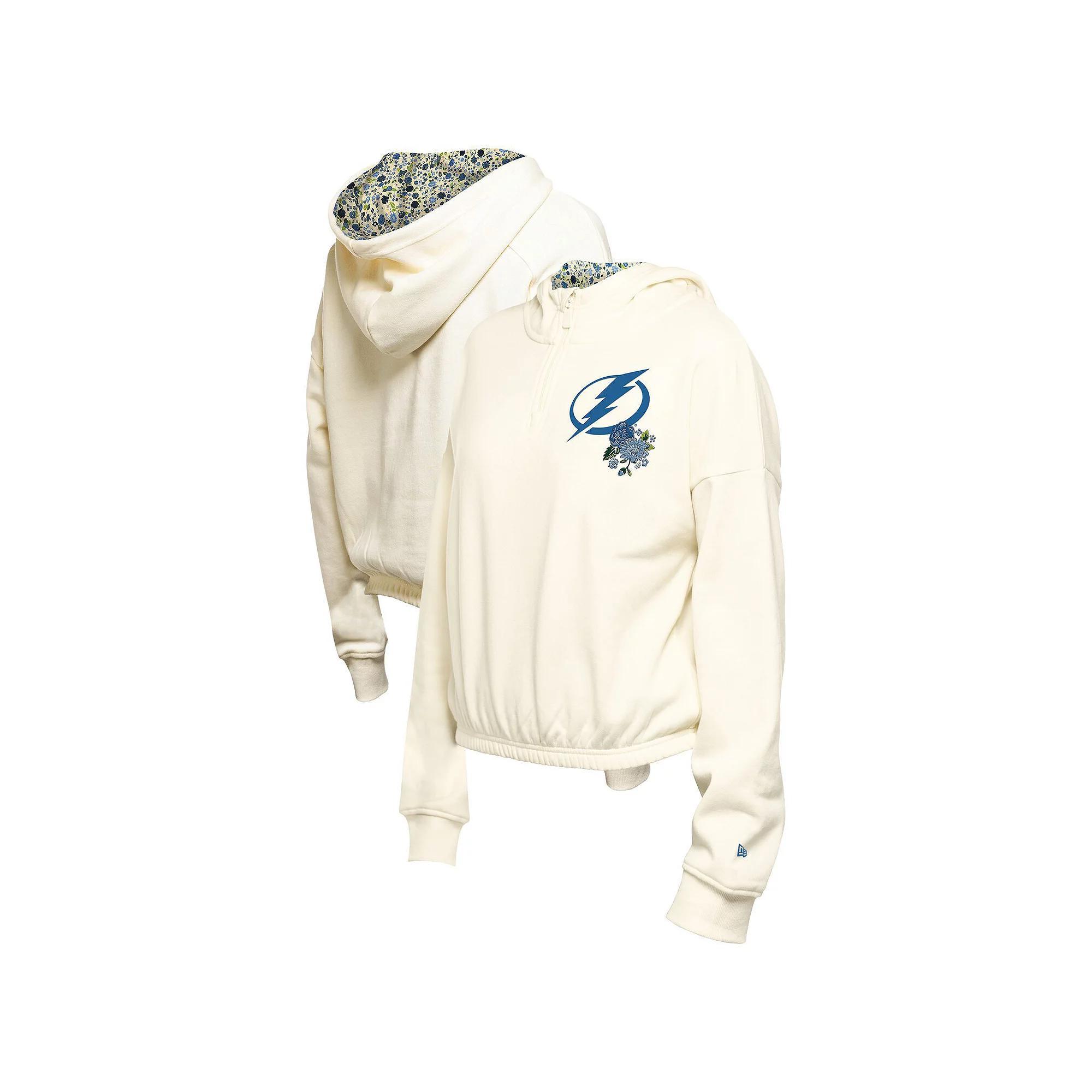 Women's New Era Cream Seattle Kraken Glam Game Quarter-Zip Cropped Floral Hoodie Pullover, Size: XL, Krk Beige Product Image