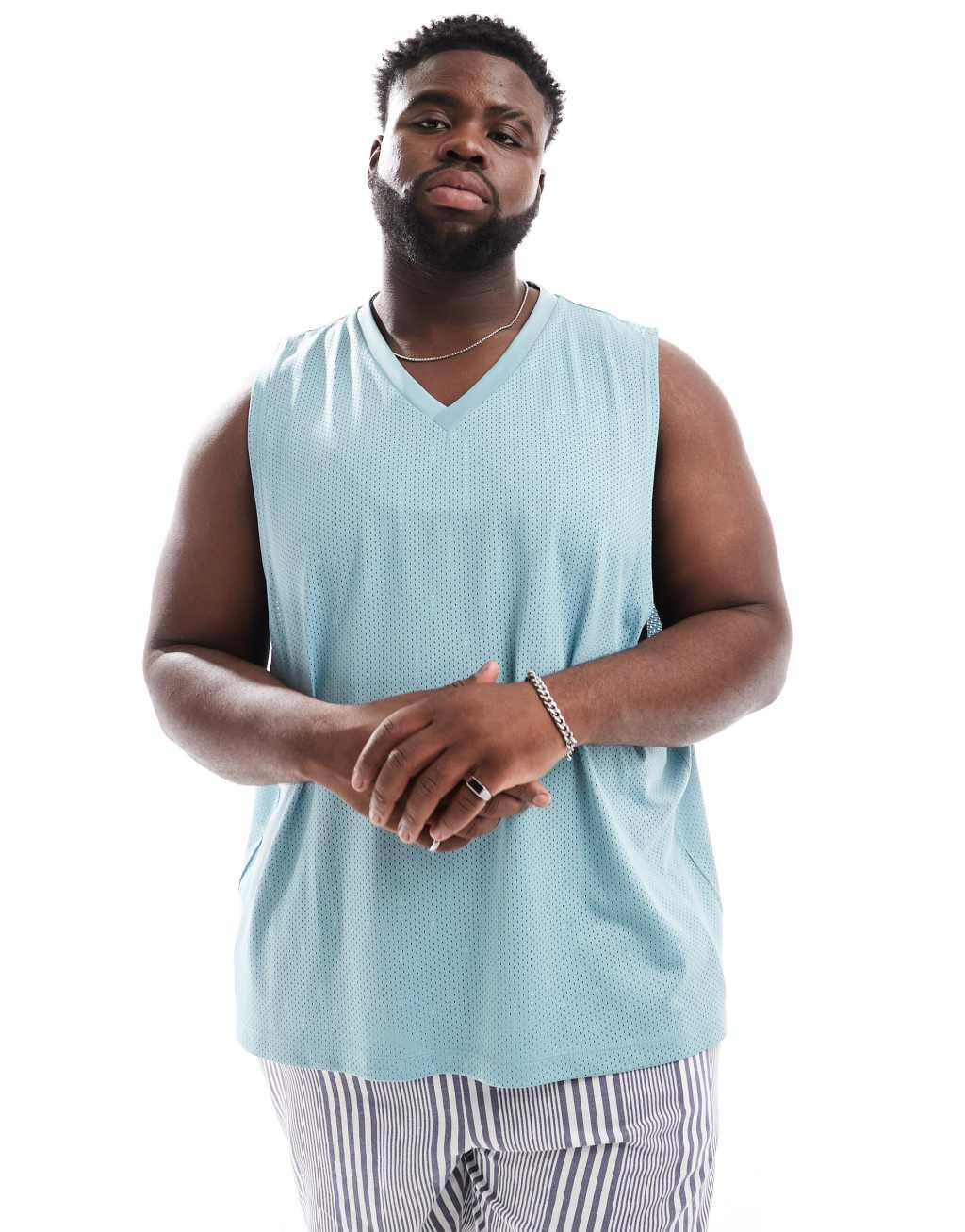 ASOS DESIGN tank top in light blue sporty mesh fabric Product Image