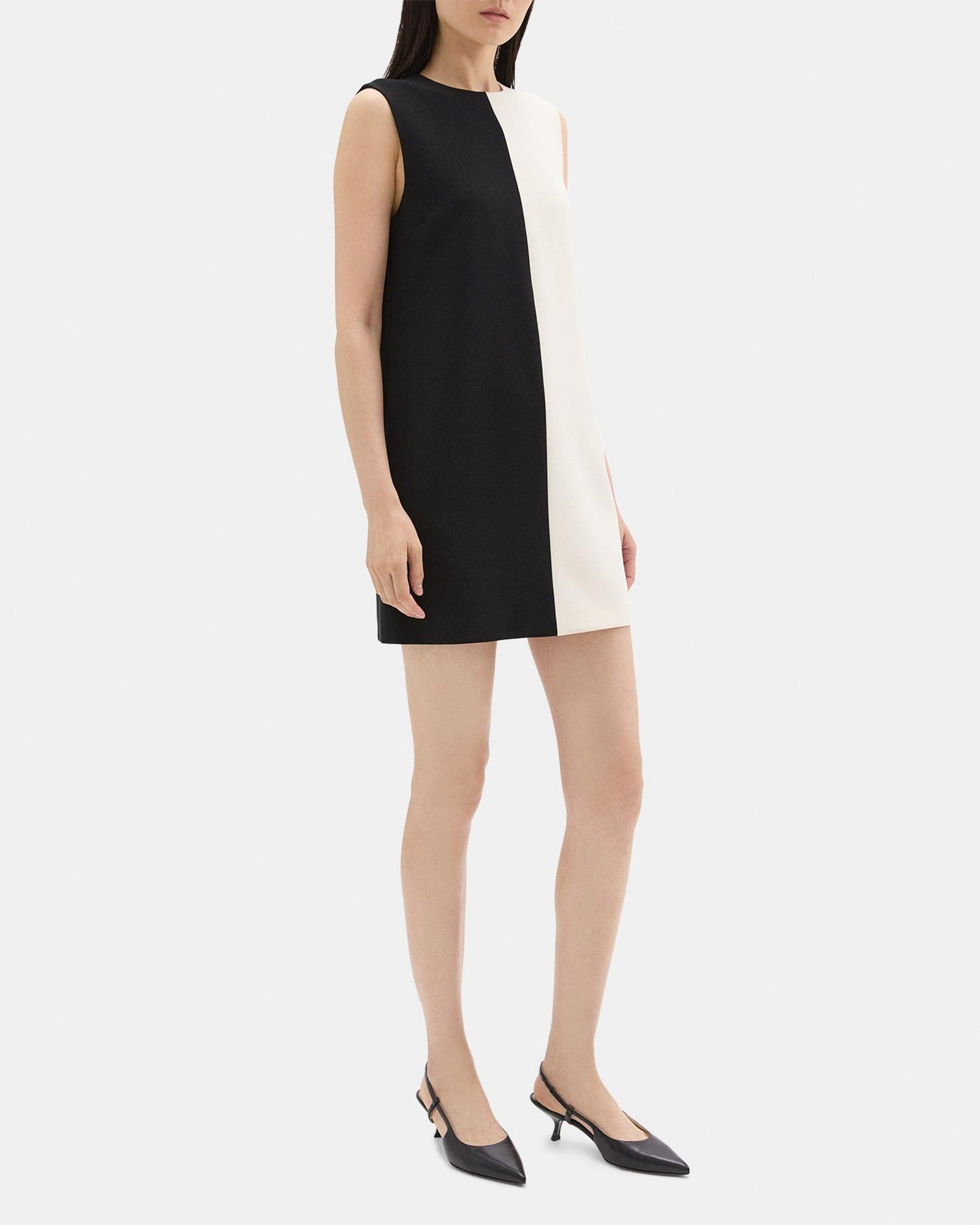 Split Sleeveless Shift Dress in Crepe Product Image