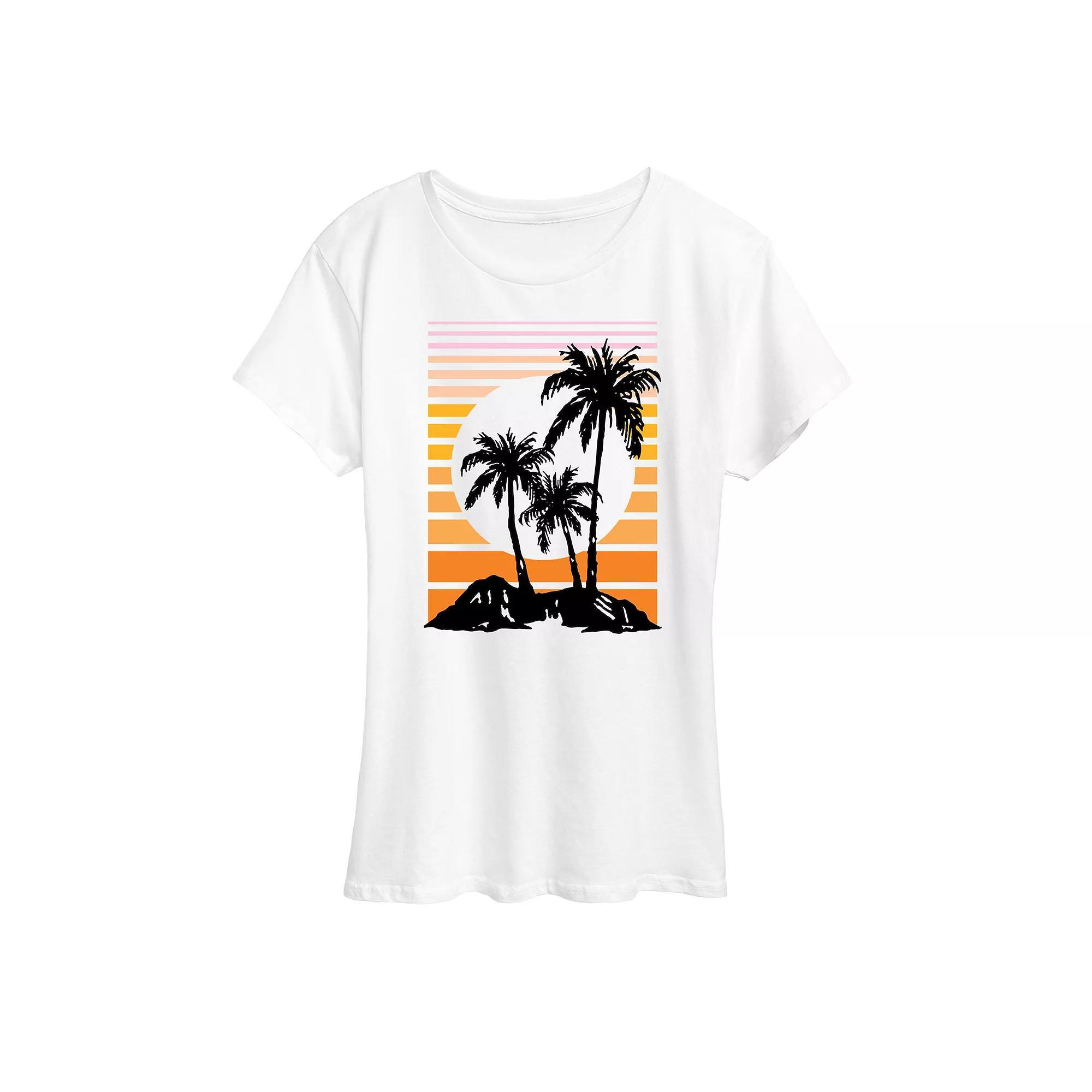 Womens Sunset Palm Trees Graphic Tee Product Image