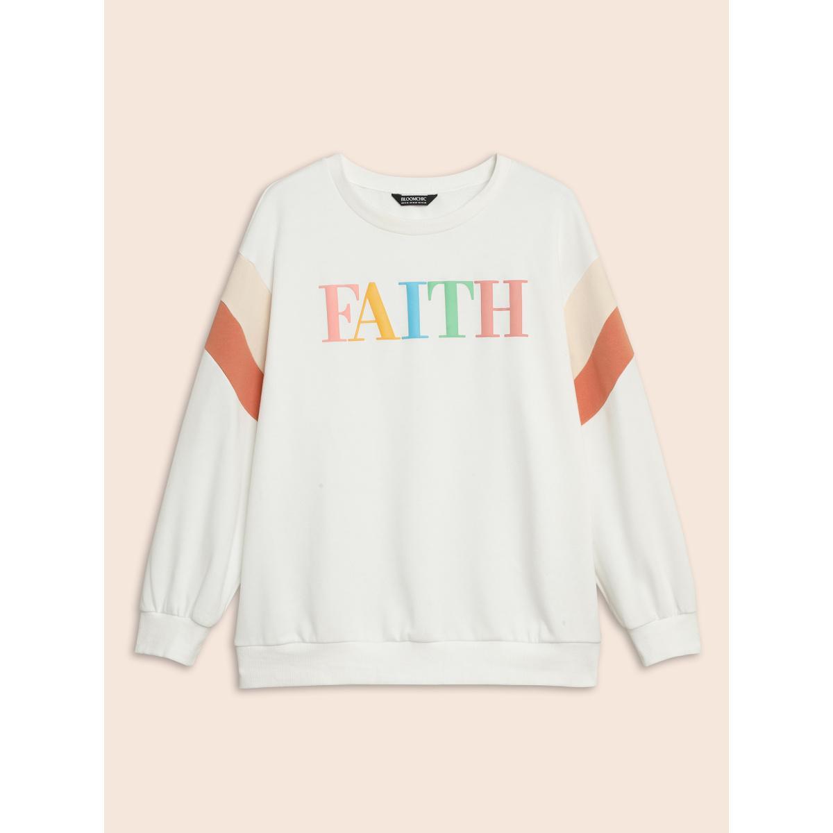 Plus Size Round Neck Positive Slogan Contrast Sweatshirt Women Originalwhite Casual Contrast Round Neck Everyday Sweatshirts BloomChic 18-20/2X Product Image