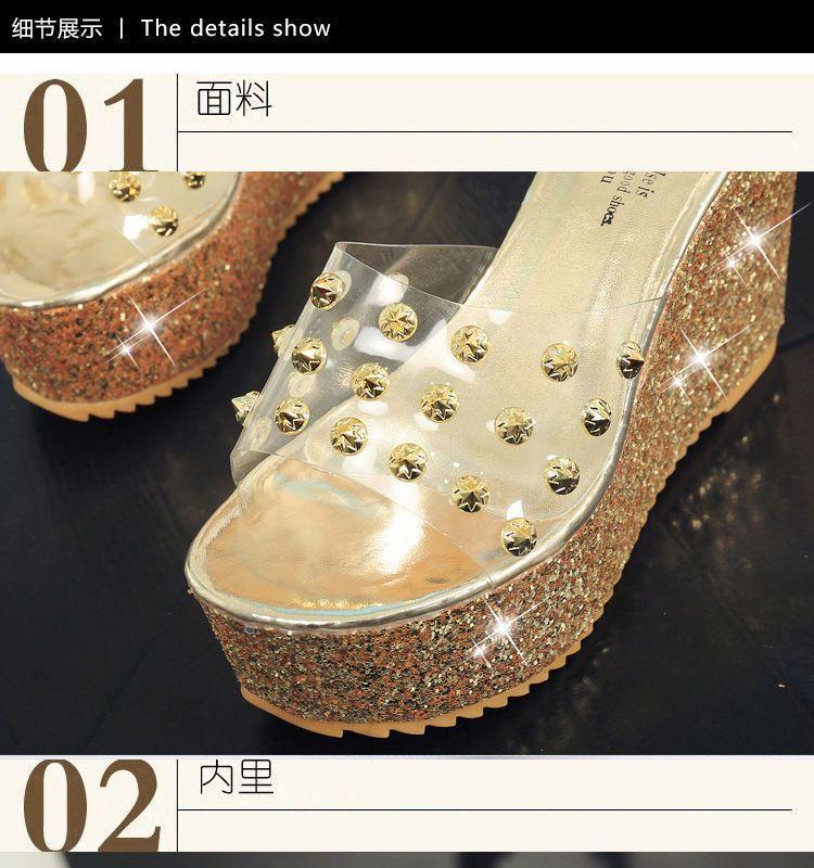 Glittered Wedge Slide Sandals Product Image