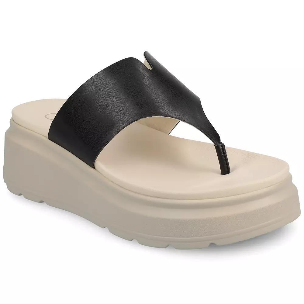 Journee Carah Wedge Thong Flip Flop Women's Sandals, Size: 9.5, Black Product Image