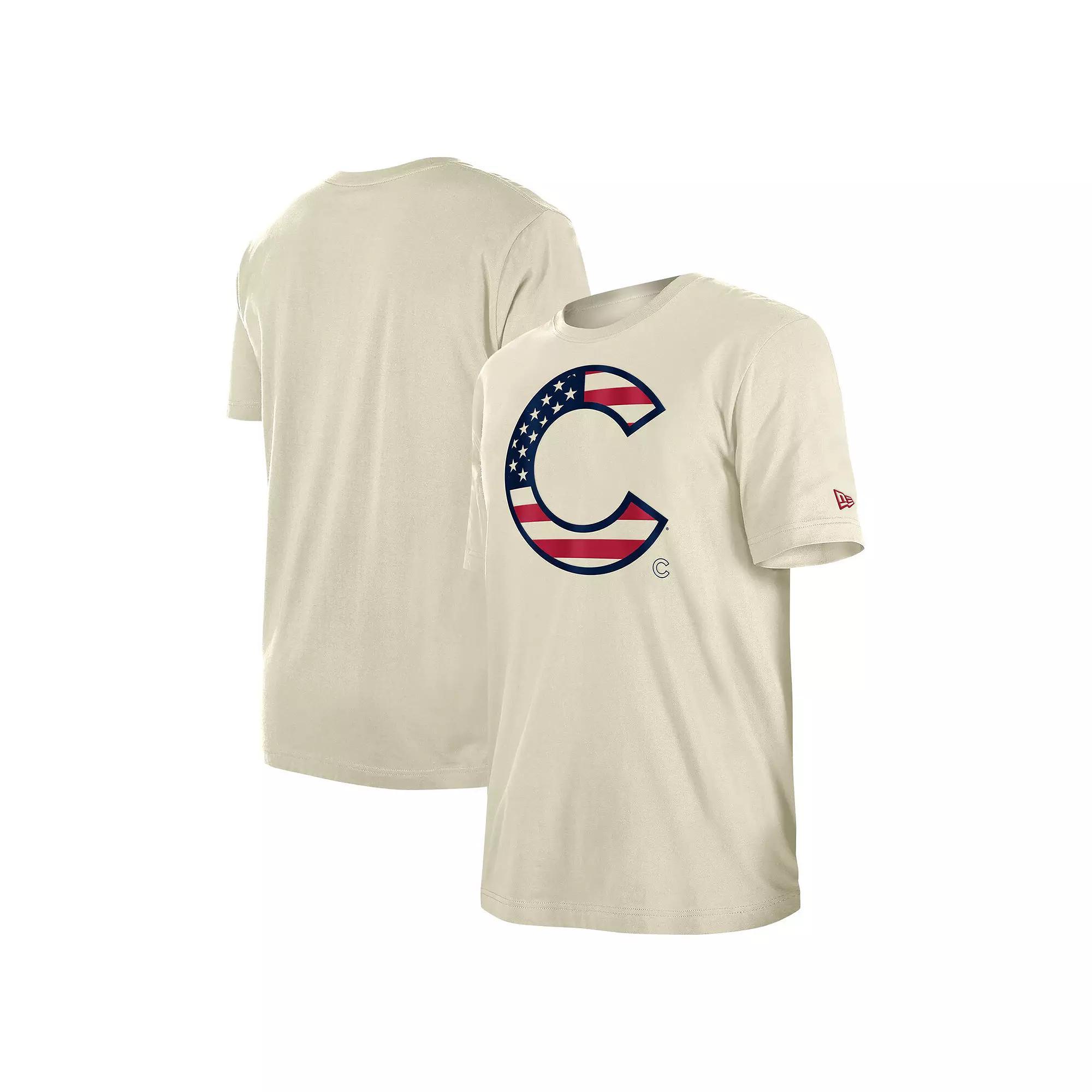 Men's New Era Cream Chicago Cubs 4th of July Flag Fill T-Shirt, Size: Large, Beige Product Image