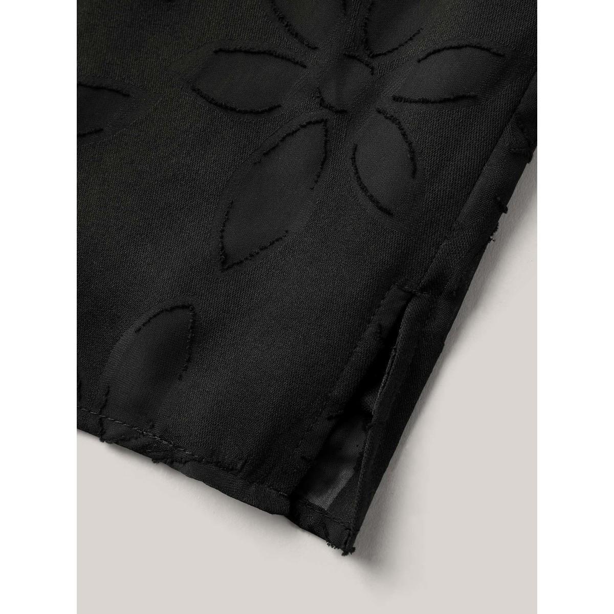 Plus Size Black Floral Cut Print Notched Neck Blouse Women Short sleeve Notched collar Work Blouses BloomChic 26/4X Product Image