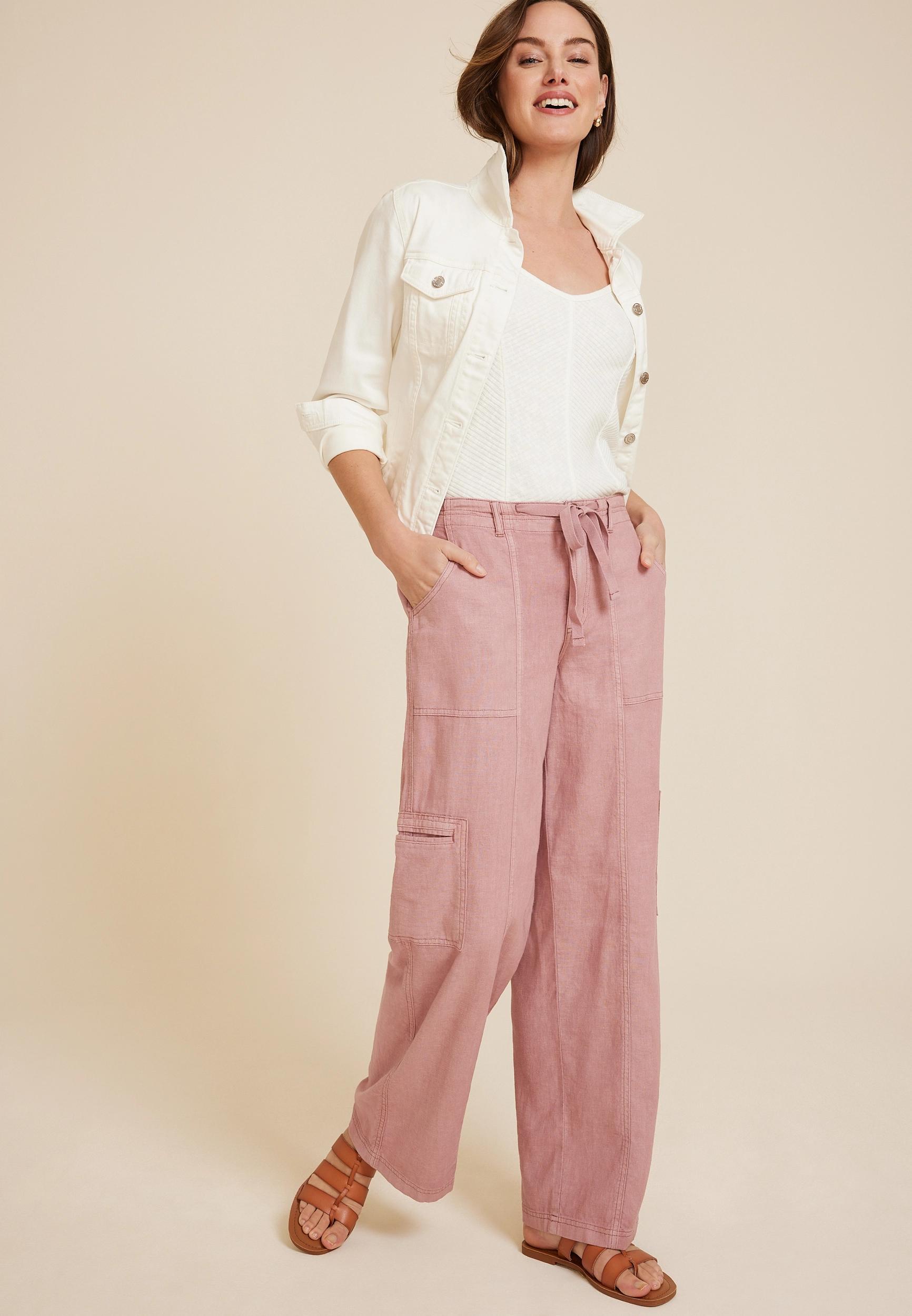 Maurices Womens Soft Linen High Rise Cargo Wide Leg Pants Pink Size 16 Product Image