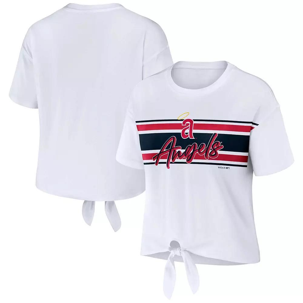 Women's WEAR by Erin Andrews White Los Angeles Angels Front Tie T-Shirt, Size: Large Product Image