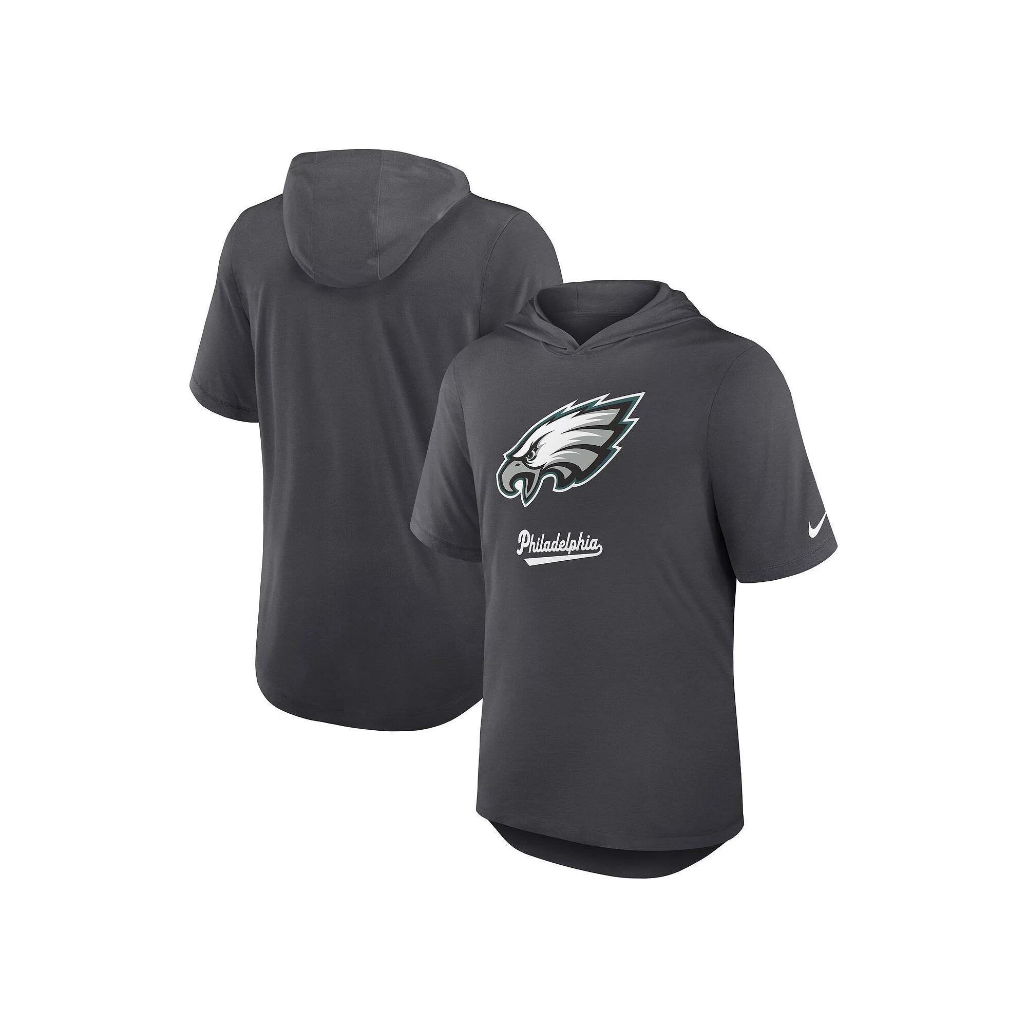 Men's Nike Anthracite Philadelphia Eagles Tri-Blend Performance Hoodie T-Shirt, Size: 2XL, Grey Product Image