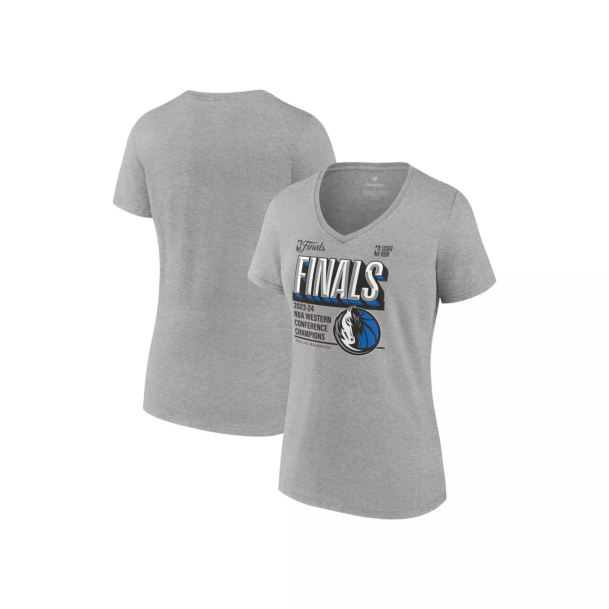 Women's Fanatics Heather Gray Dallas Mavericks 2024 Western Conference Champions Locker Room Plus Size V-Neck T-Shirt, Size: 3XL, Grey Product Image