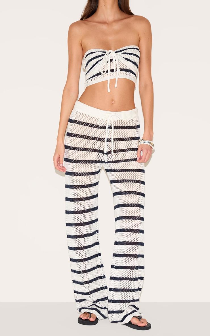 Navy Stripe Crochet Wide Leg Pant Product Image