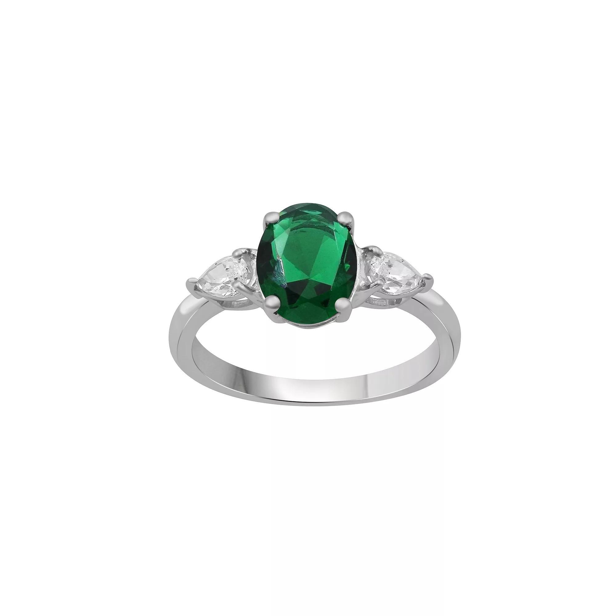 Jewelexcess Sterling Silver Lab-Created Gemstone & Lab-Created White Sapphire 3-Stone Ring, Women's, Size: 7, Created Green Product Image