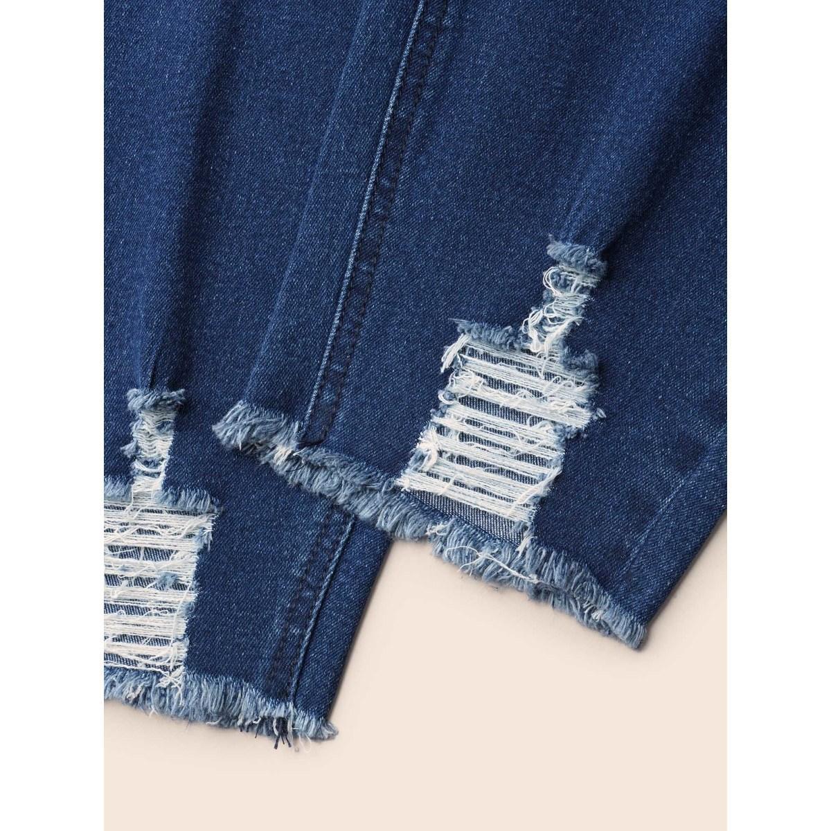 Plus Size Mid-Rise Whiskered Slim-Fit Jeans Women Bluevintage Casual High stretch Slanted pocket Jeans BloomChic 12/L Product Image