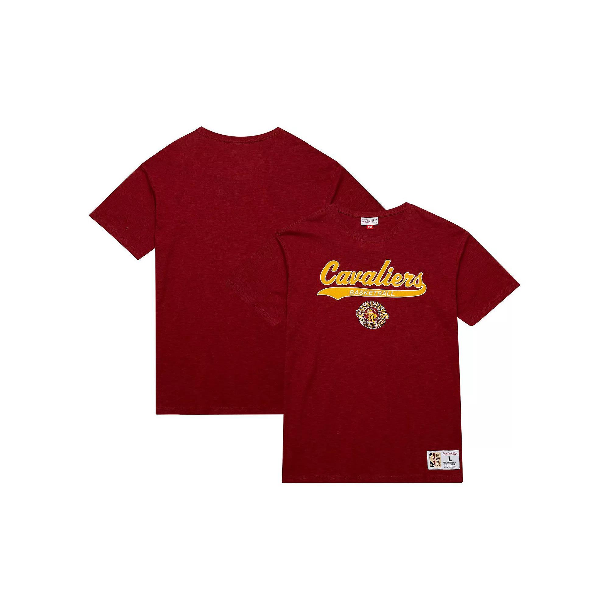 Men's Mitchell & Ness Wine Cleveland Cavaliers Hardwood Classics Felt Applique Slub T-Shirt, Size: Small, Team Product Image
