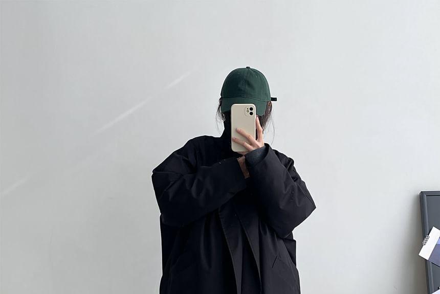 Lapel Collar Plain Puffer Long Coat Product Image