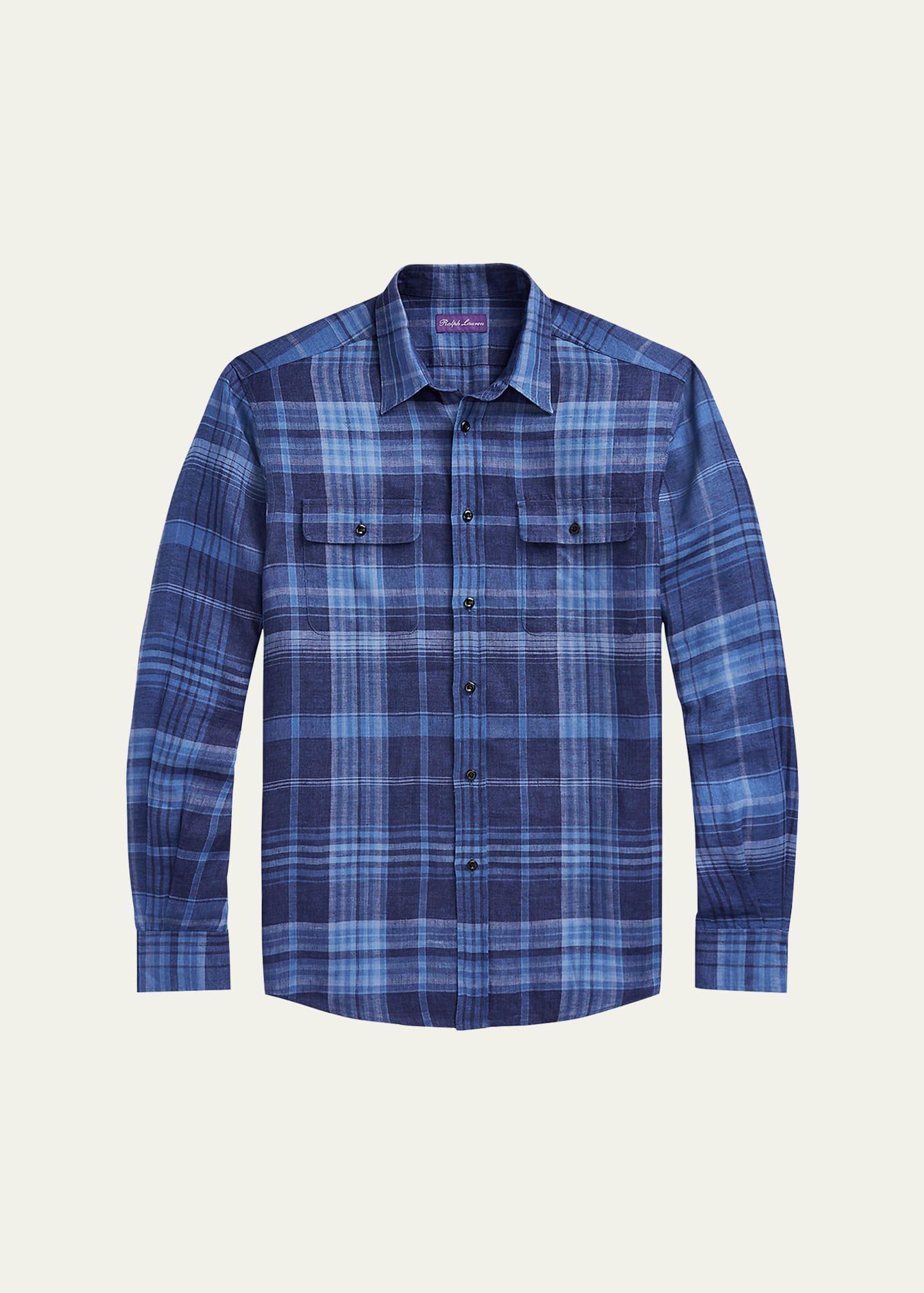 Mens Plaid Linen Shirt Product Image