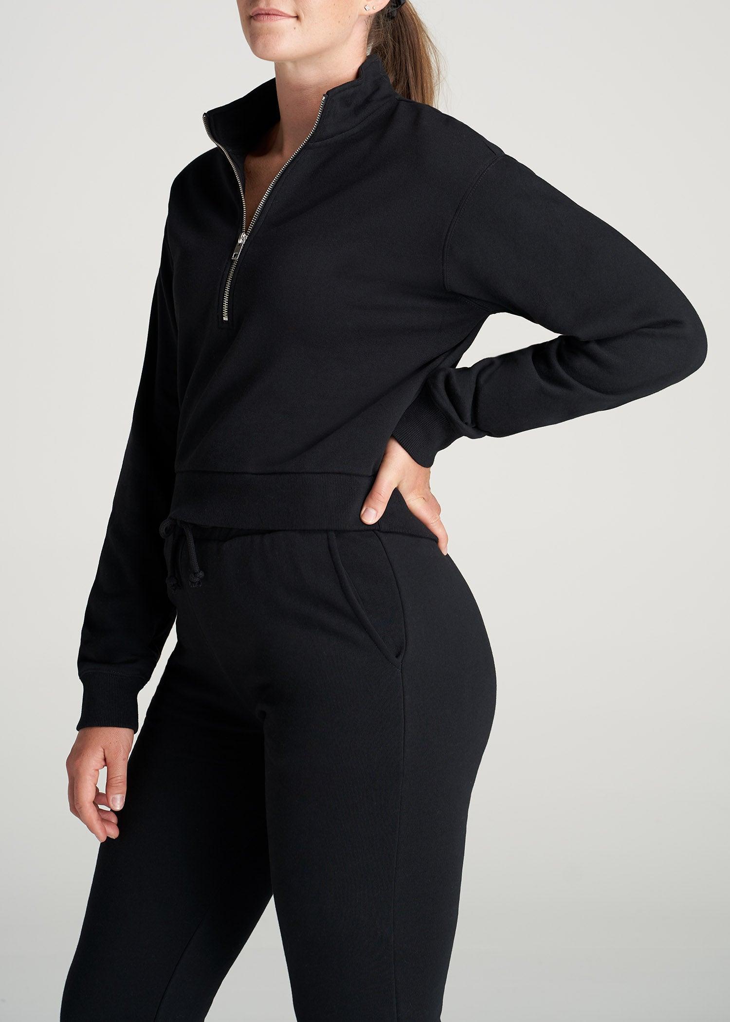Wearever Fleece Cropped Half-Zip Sweatshirt for Tall Women in Black Product Image