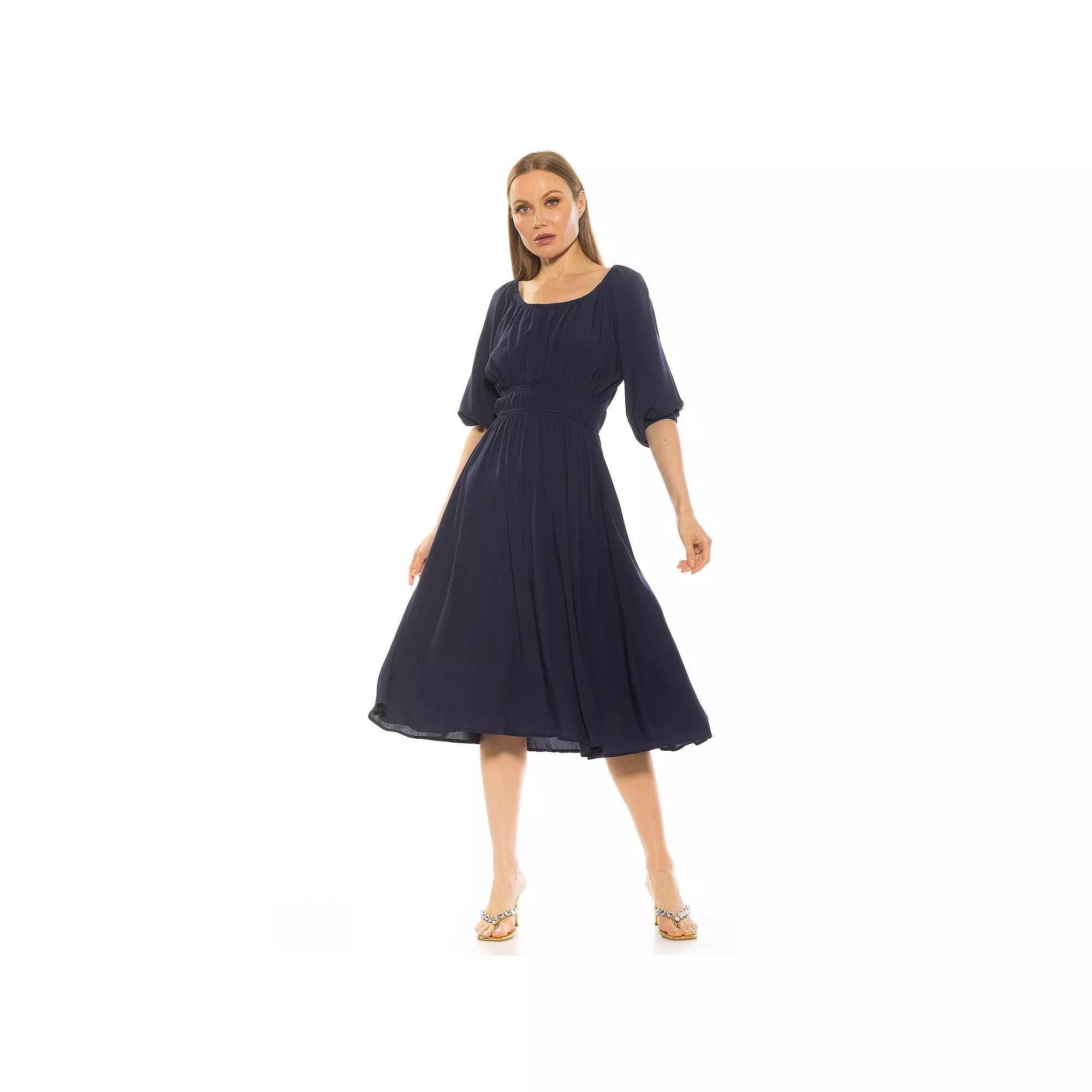Women's ALEXIA ADMOR Emily Fit & Flare Scoopneck Shirred Dress, Size: XS, Blue Product Image