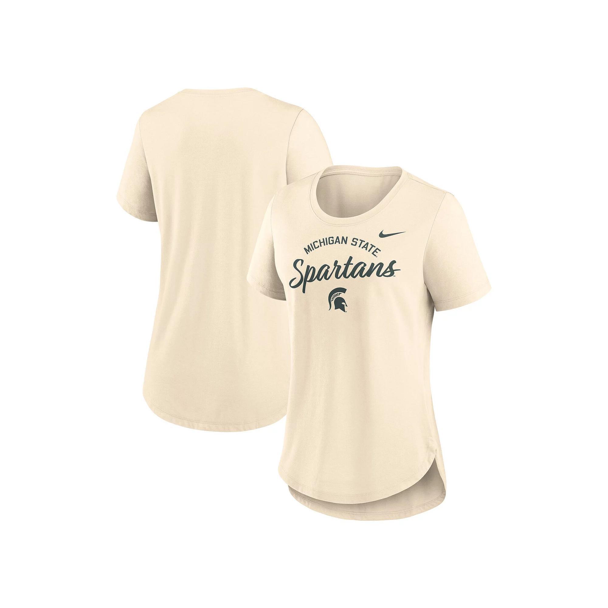 Women's Nike  Cream Michigan State Spartans Script Logo Tri-Blend T-Shirt, Size: Medium, Beige Product Image