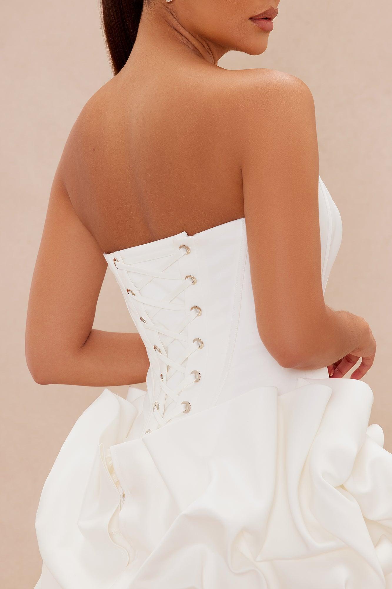 Ivona Bubble Satin Mini Dress - White Product Image
