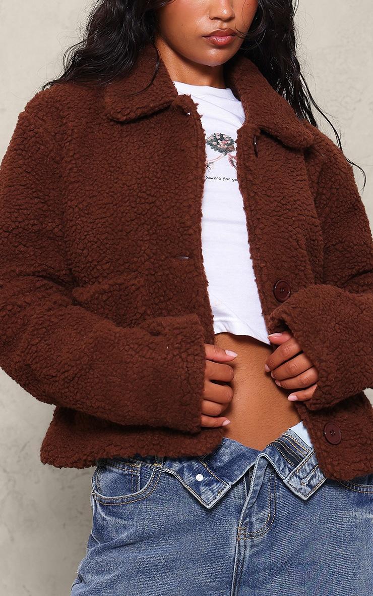 Chocolate Cropped Teddy Coat Product Image