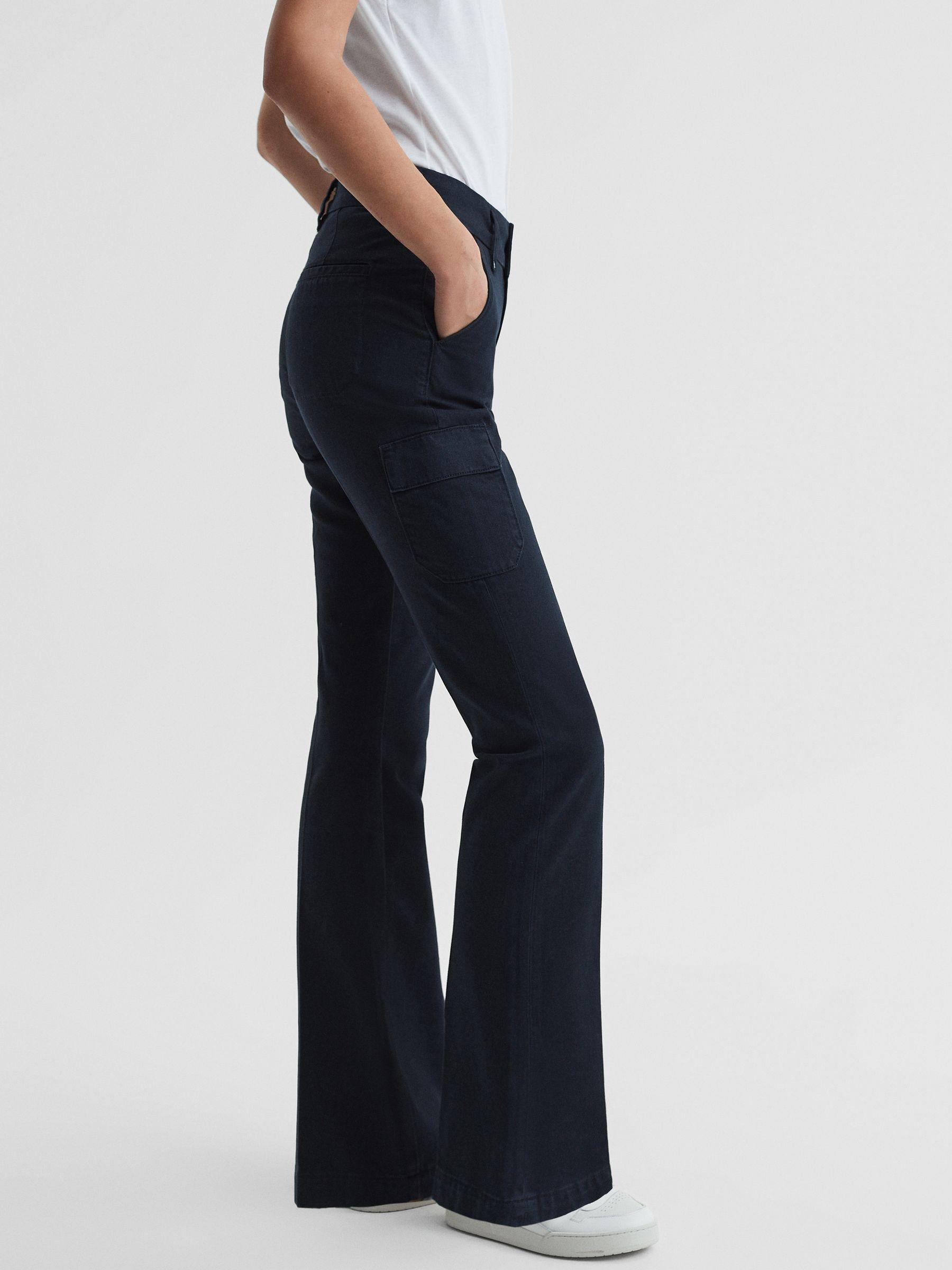 Paige Flared Cargo Trousers in Navy Skyline Product Image