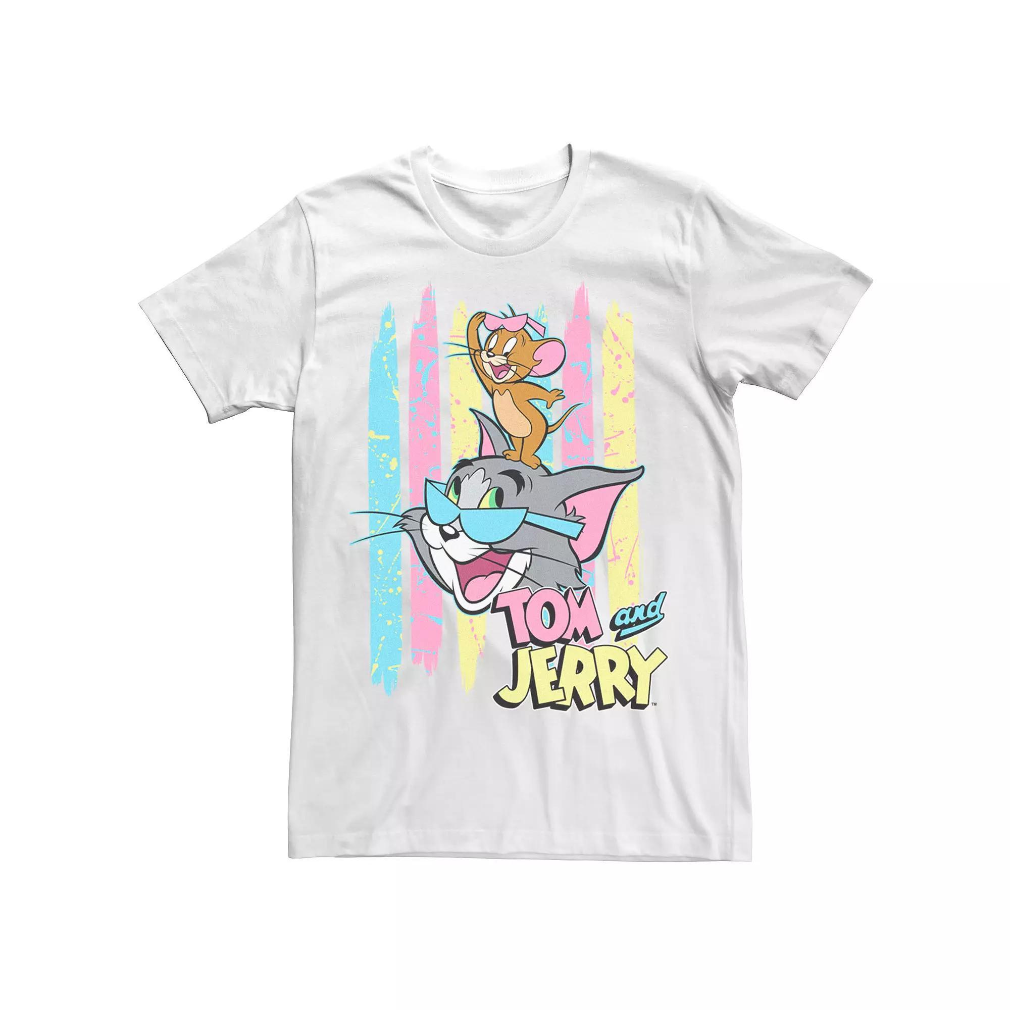 Men's Looney Tunes Tom And Jerry 90's Theme Background Tee, Size: Large, White Product Image