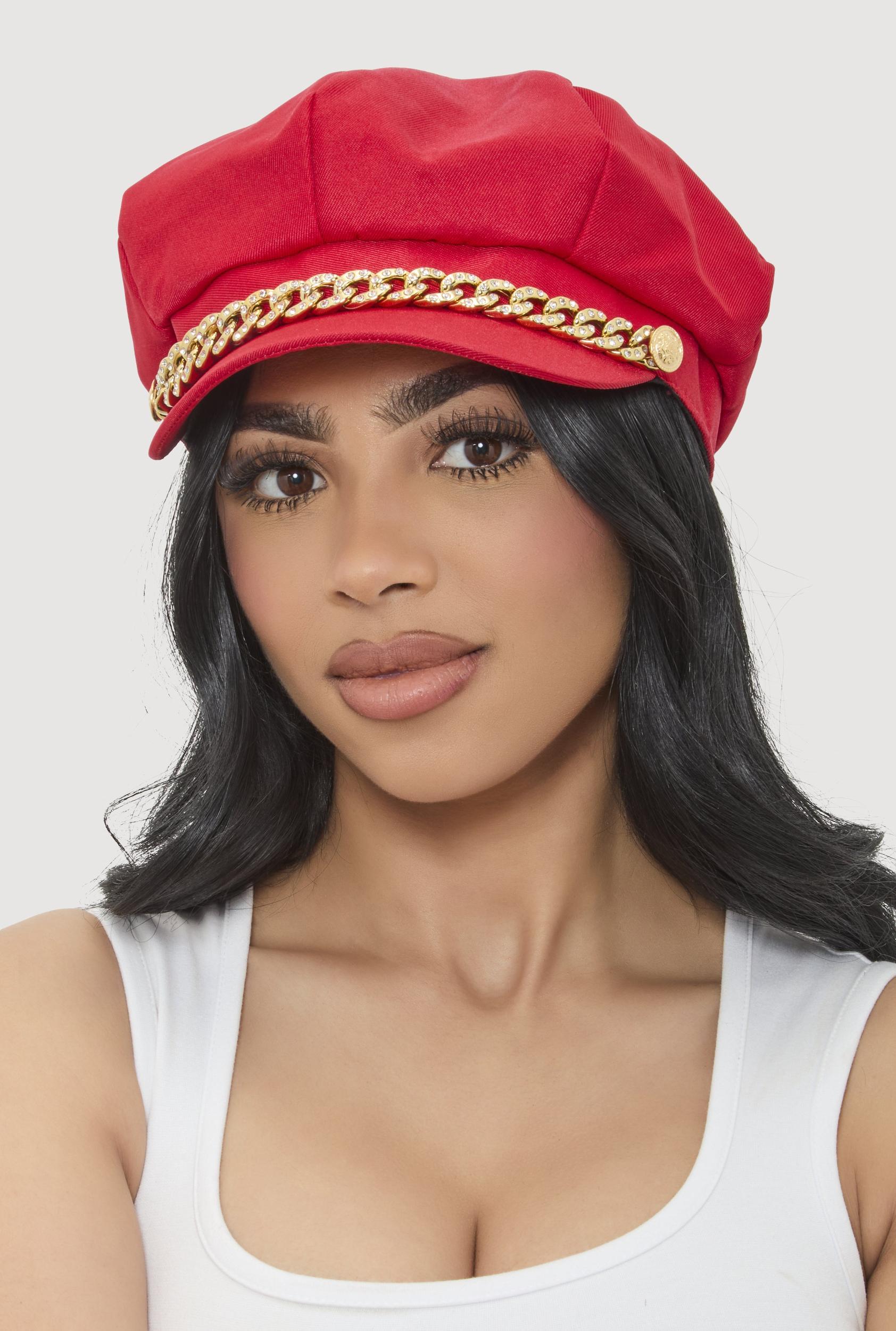 Rhinestone Chain Detail Cabbie Hat Female Product Image