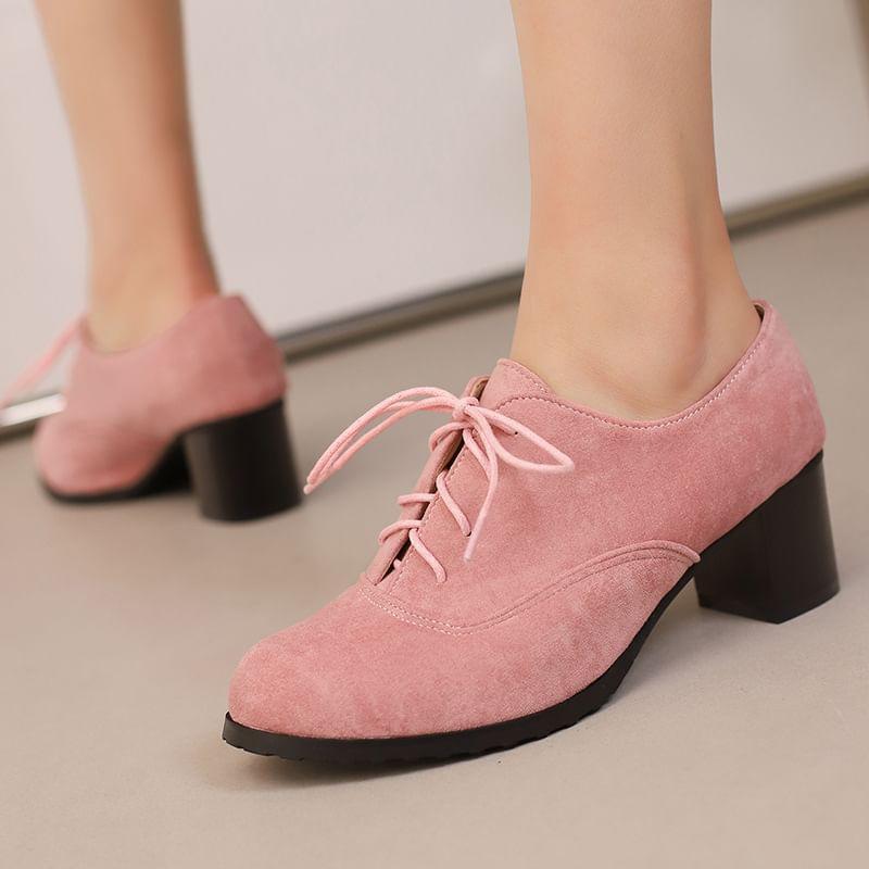 Block Heel Plain Lace Up Oxfords Product Image