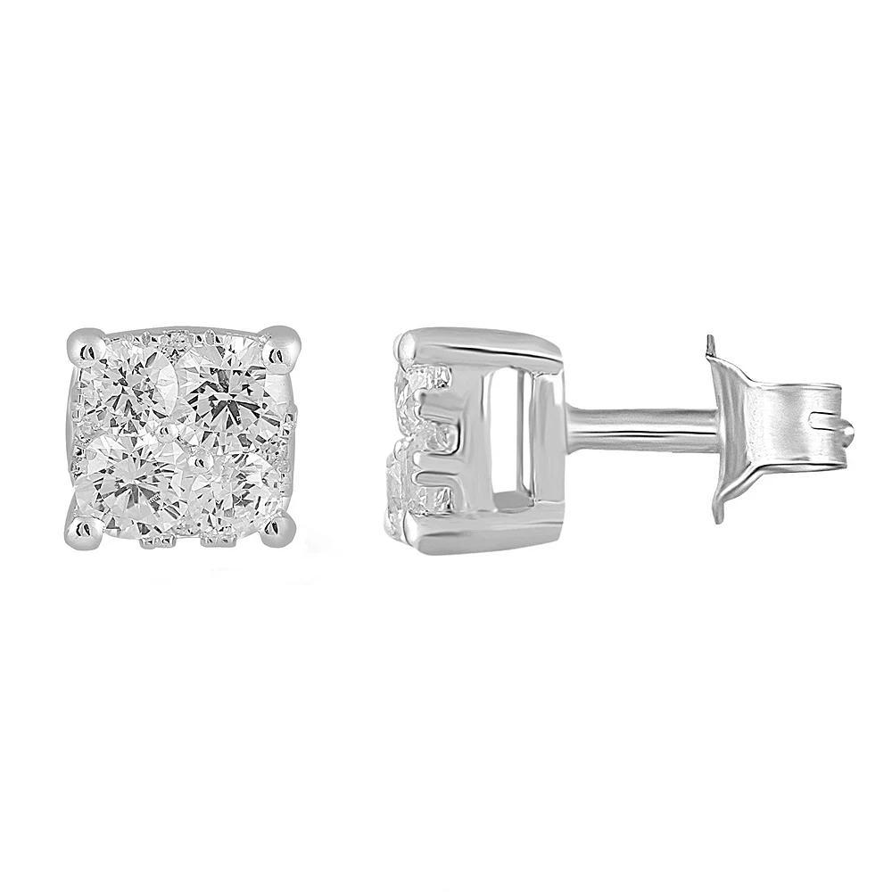 Royal Aura Sterling Silver 1/2 Carat T.W. Diamond Square Cluster Stud Earrings, Women's Product Image