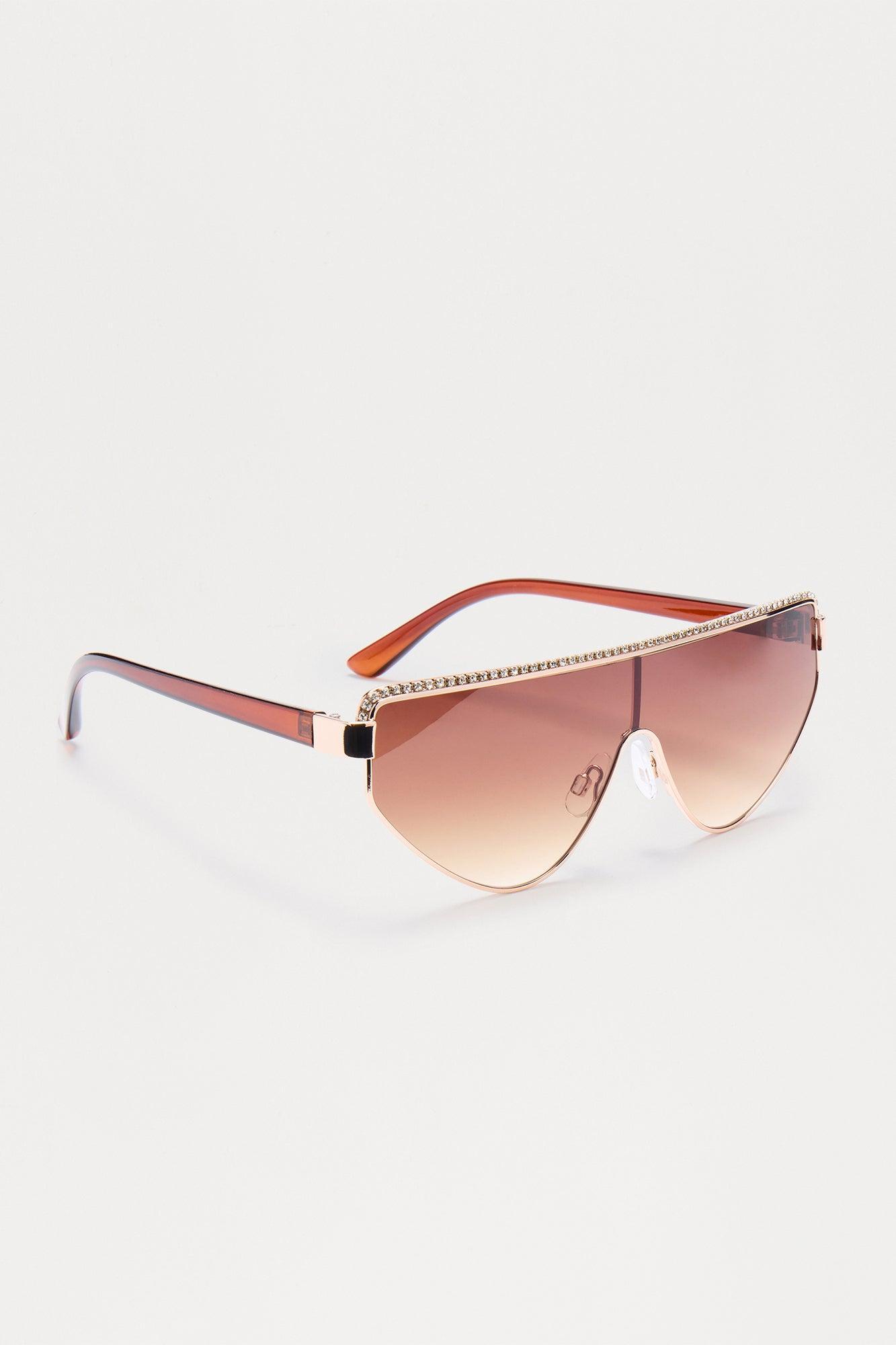 Lola Rhinestone Shield Sunglasses - Brown Female Product Image