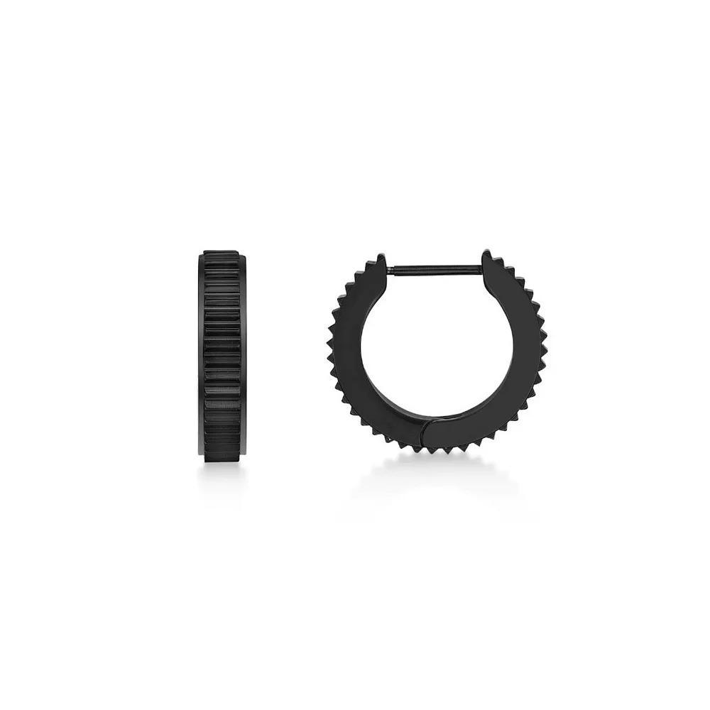 Mens LYNX Ion Plated Ribbed Hoop Earrings, Black Product Image
